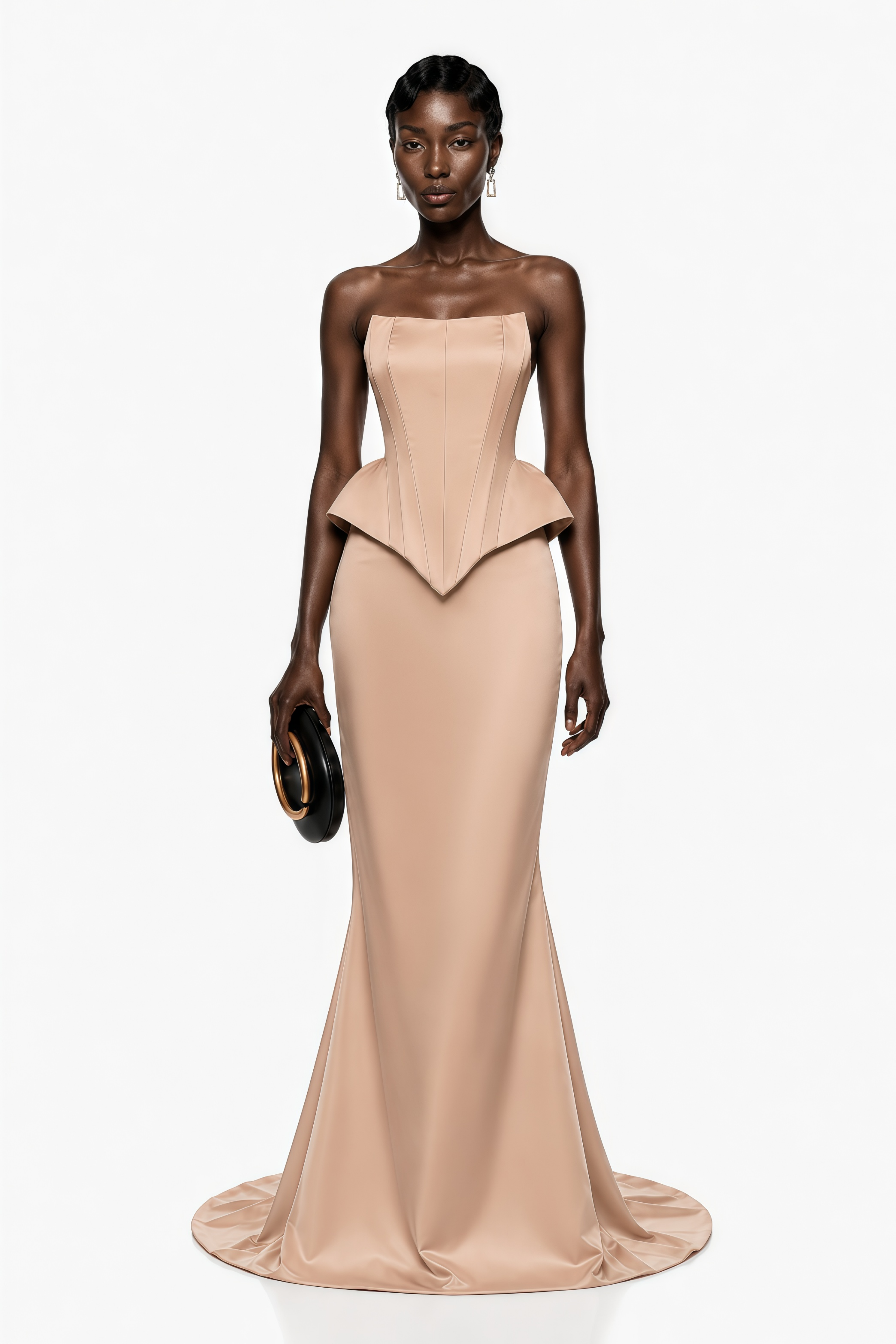 Clara Khaki Corset Top & Skirt Set With Cape