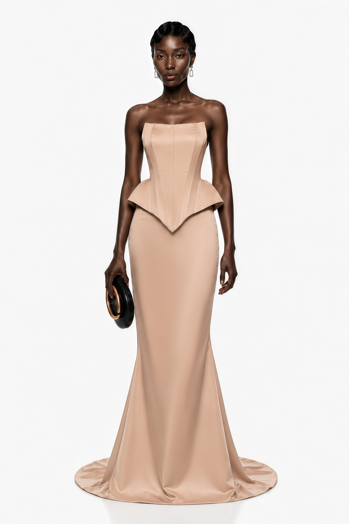 Clara Khaki Corset Top & Skirt Set With Cape
