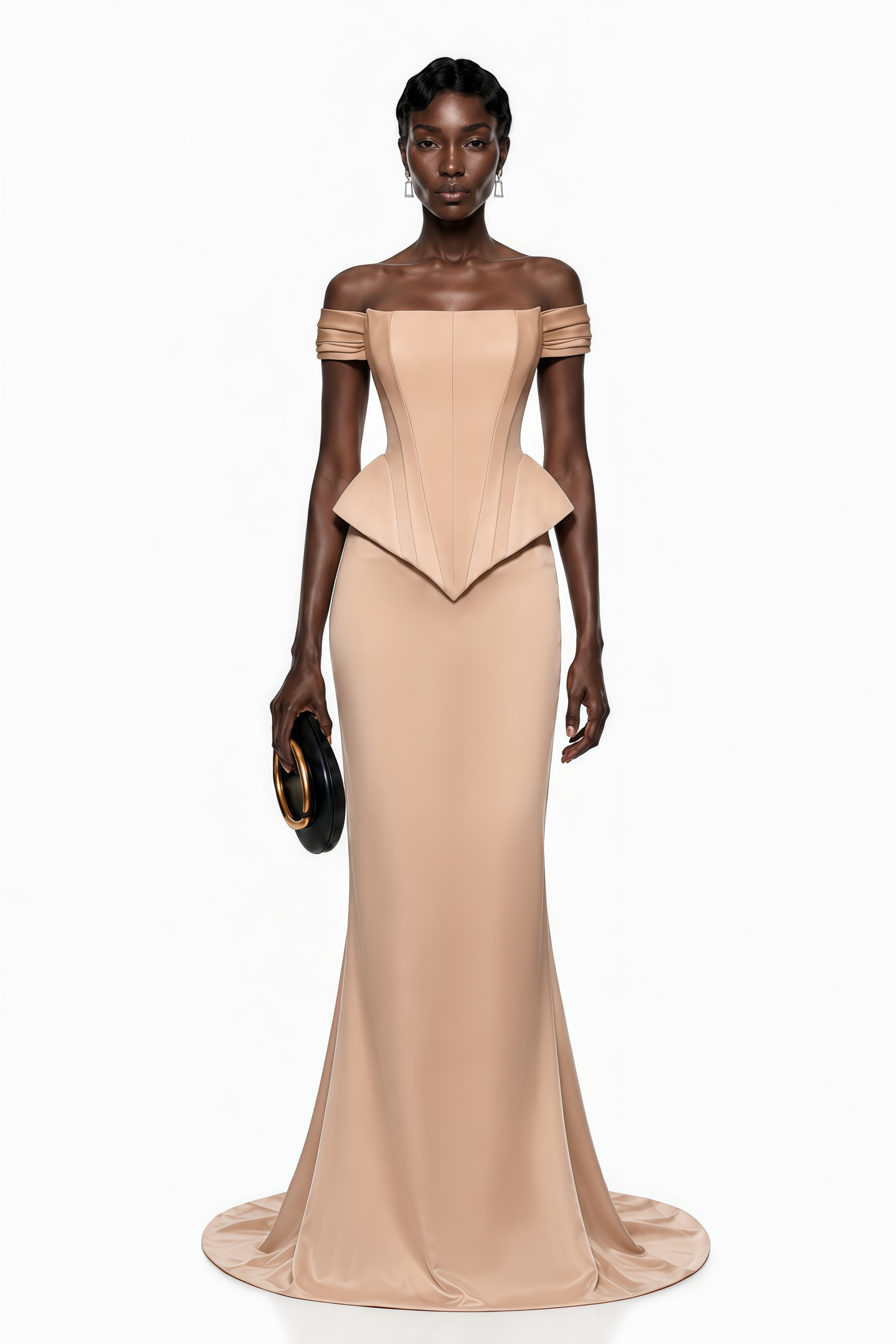 Clara Khaki Corset Top & Skirt Set With Cape