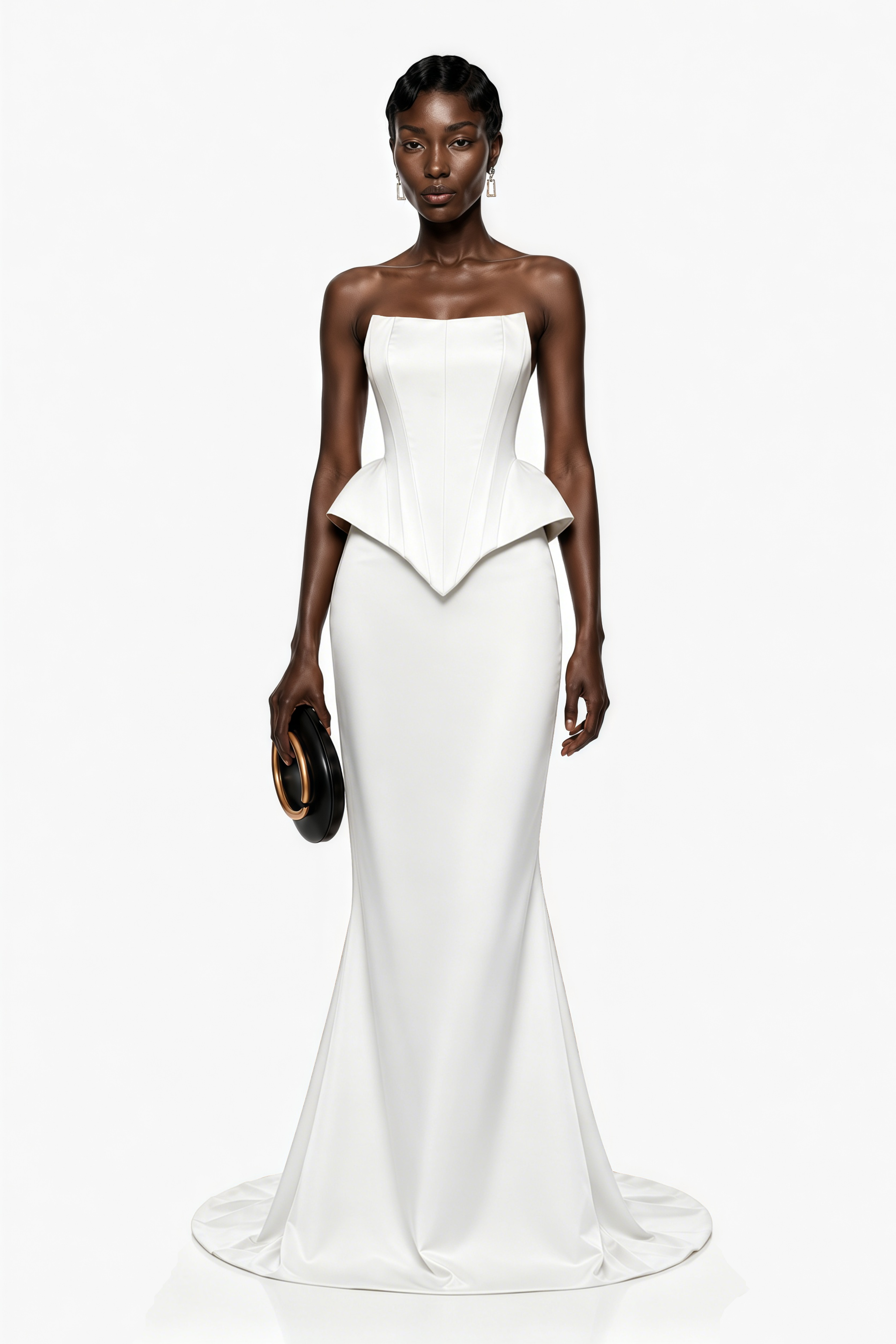 Clara White Corset Top & Skirt Set With Cape