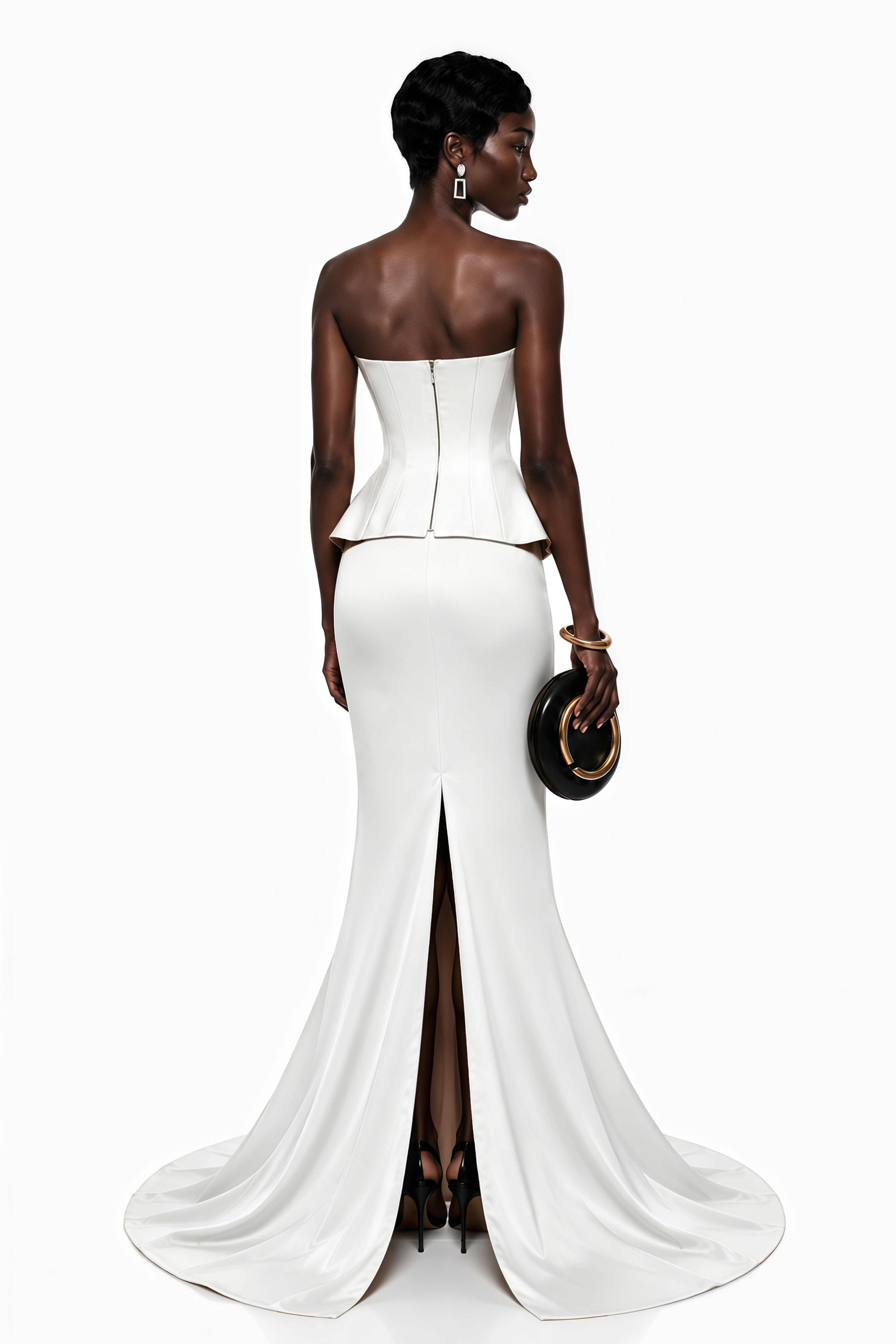 Clara White Corset Top & Skirt Set With Cape