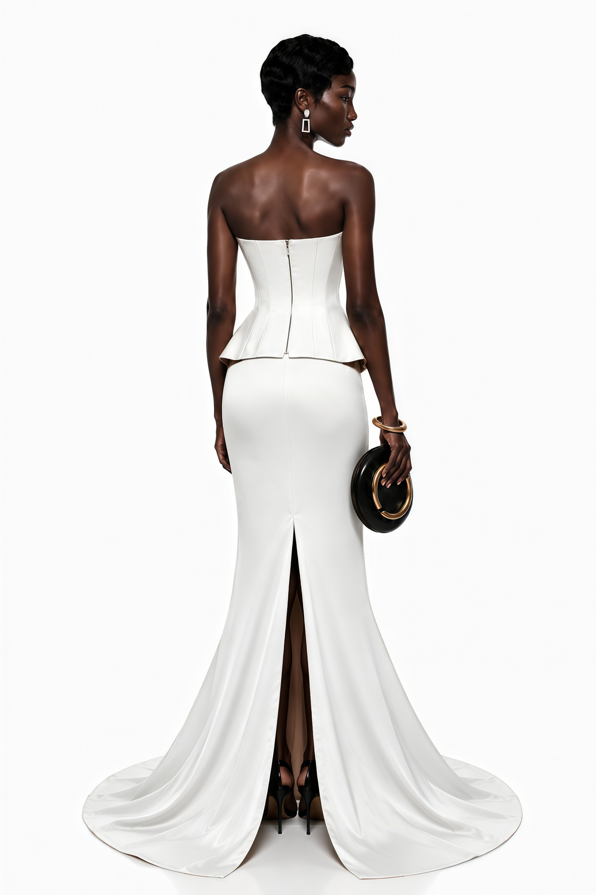 Clara White Corset Top & Skirt Set With Cape