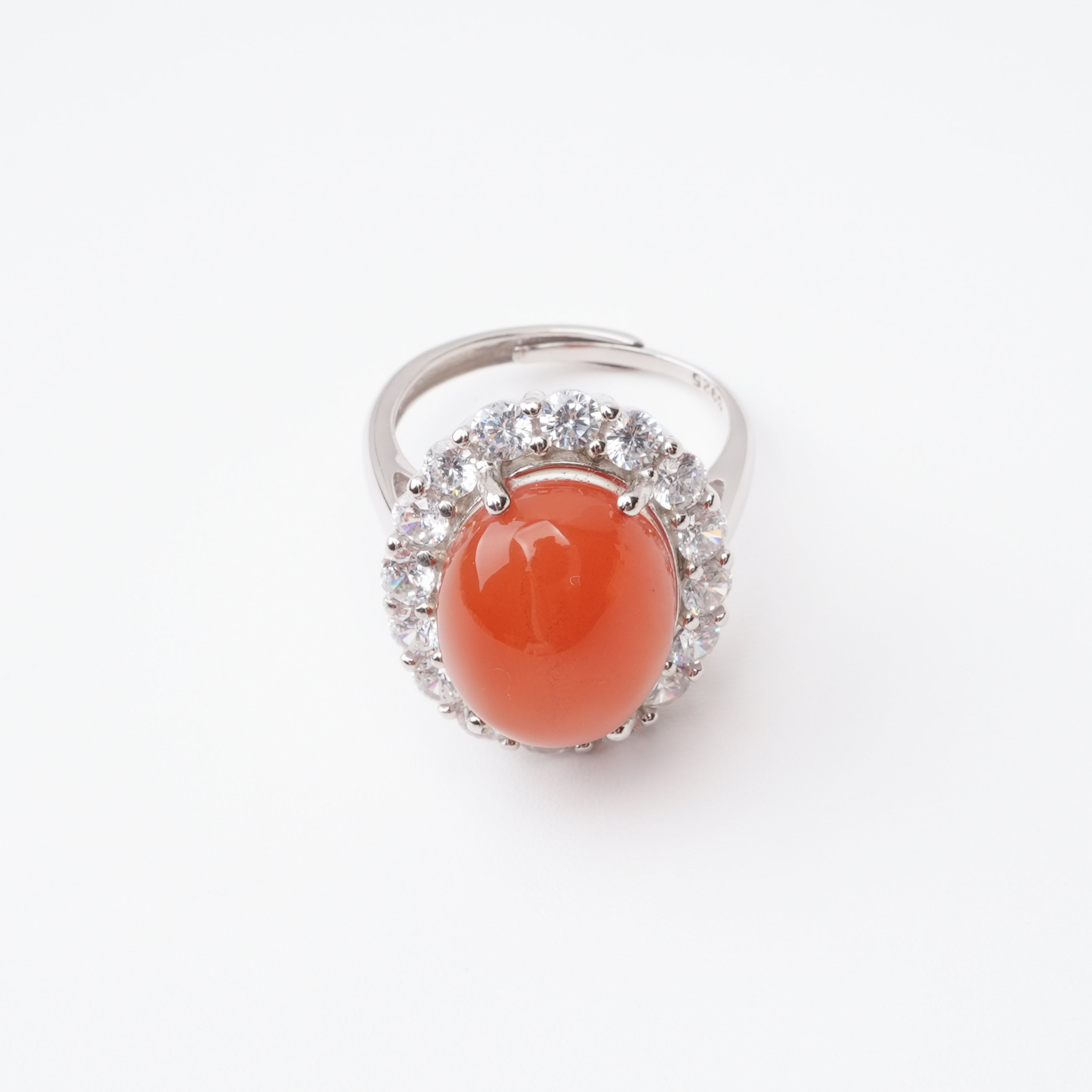 Clarisse Southern Red Round Halo Sterling Silver Ring
