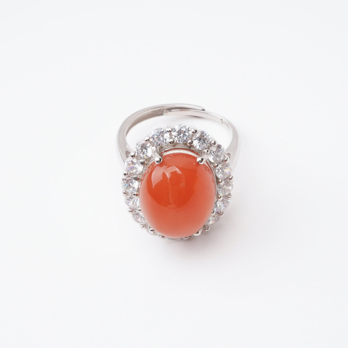 Clarisse Southern Red Round Halo Sterling Silver Ring