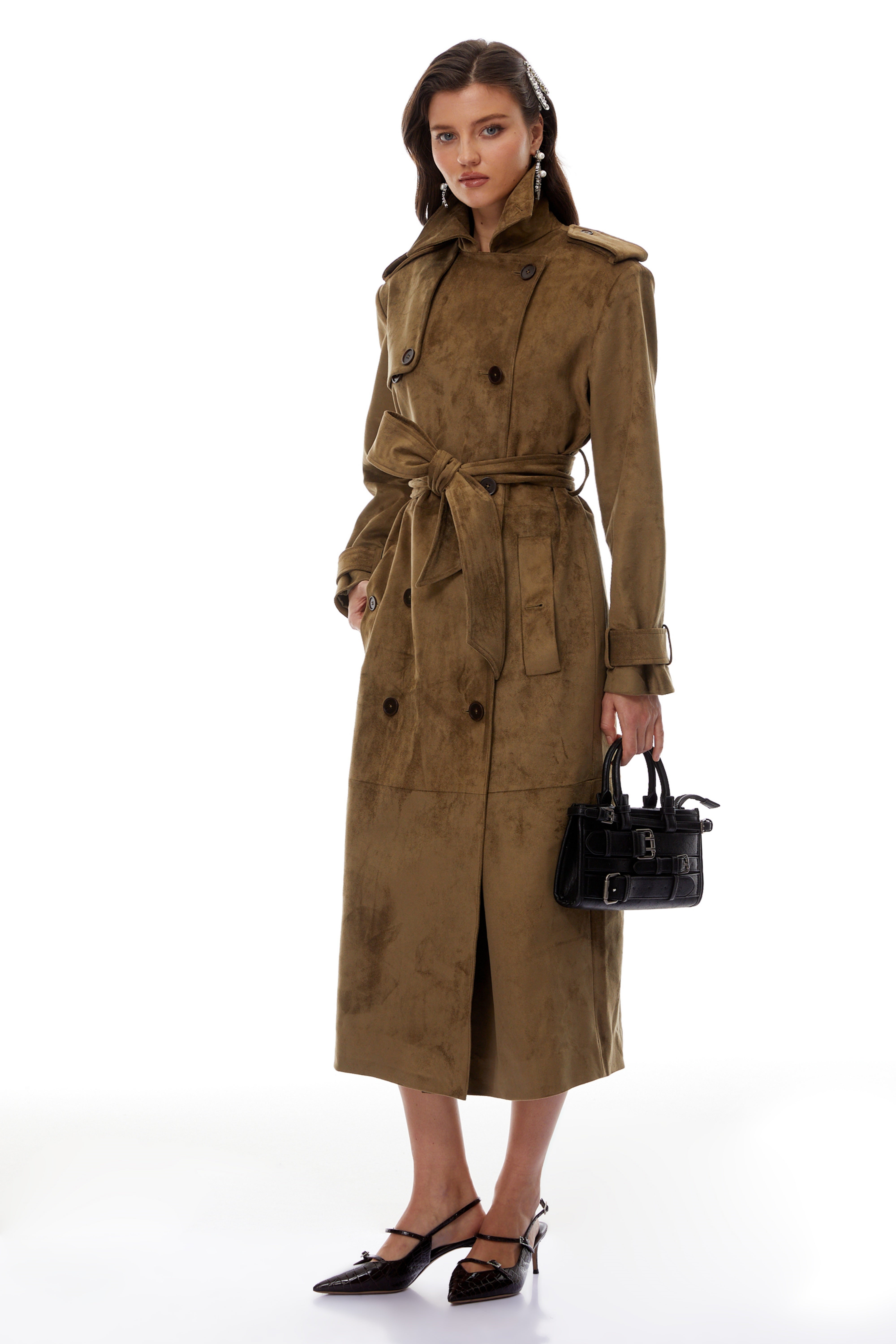Claudia Brown Suede Long Trench Coat (Final Sale)