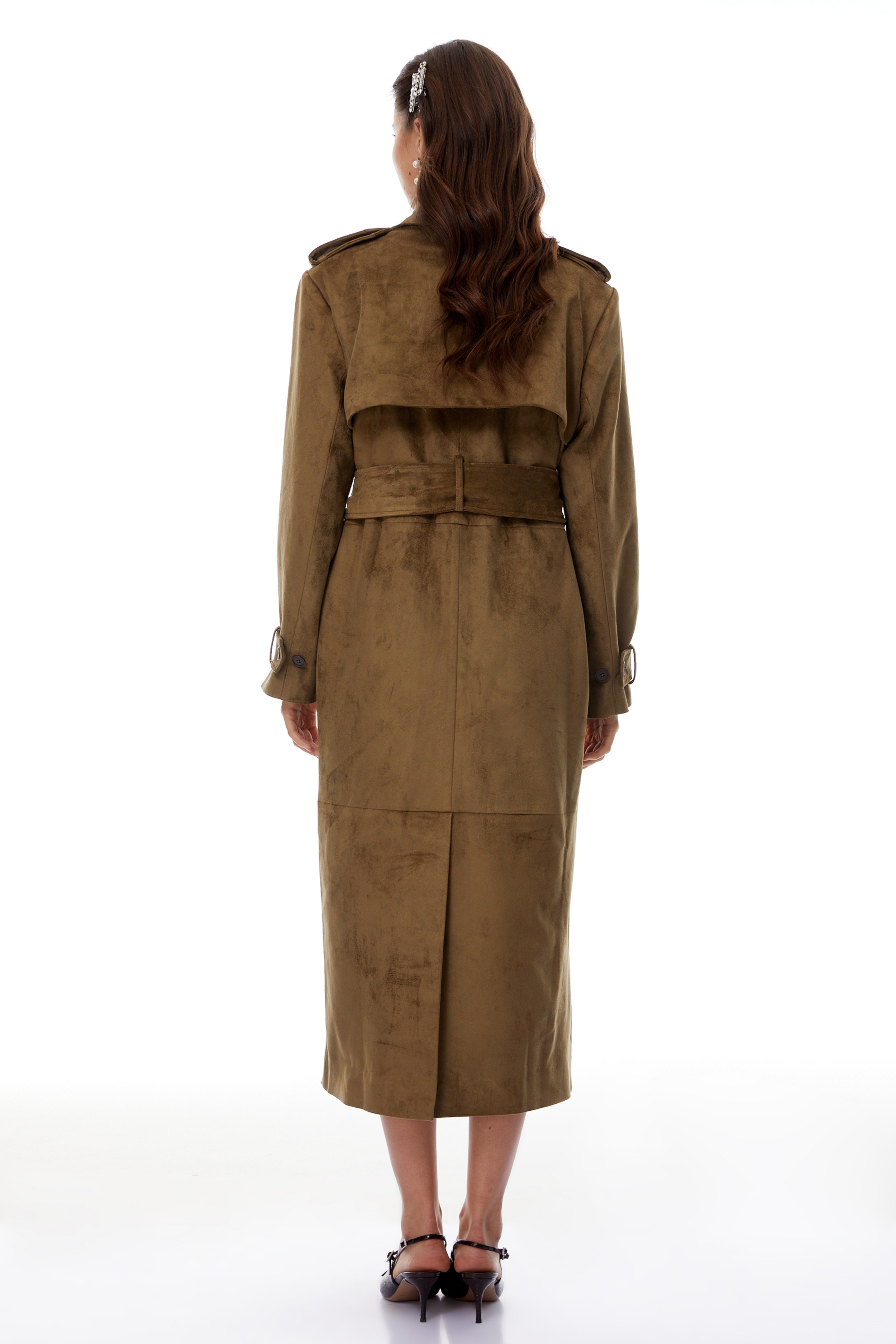 Claudia Brown Suede Long Trench Coat