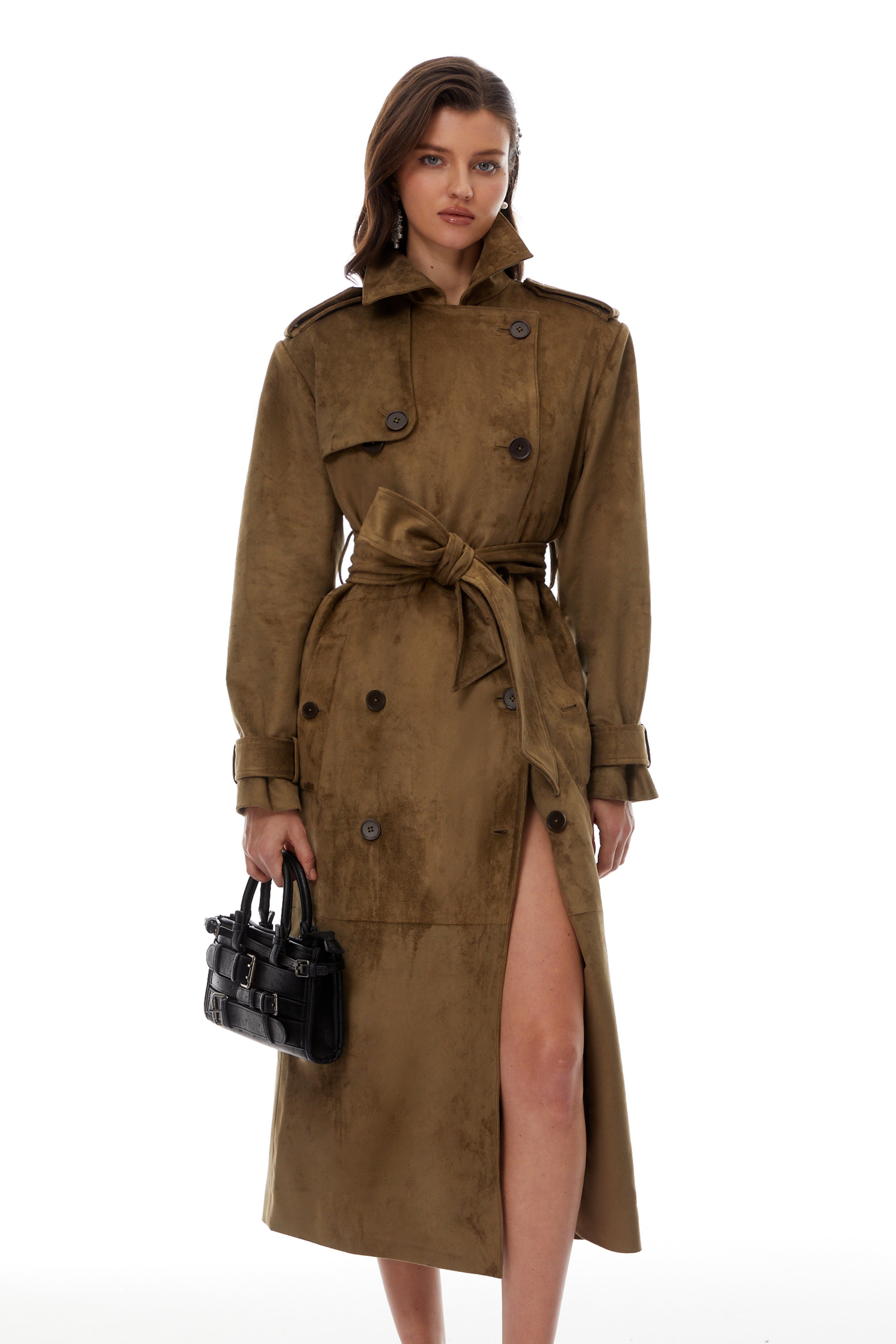 Claudia Brown Suede Long Trench Coat (Final Sale)