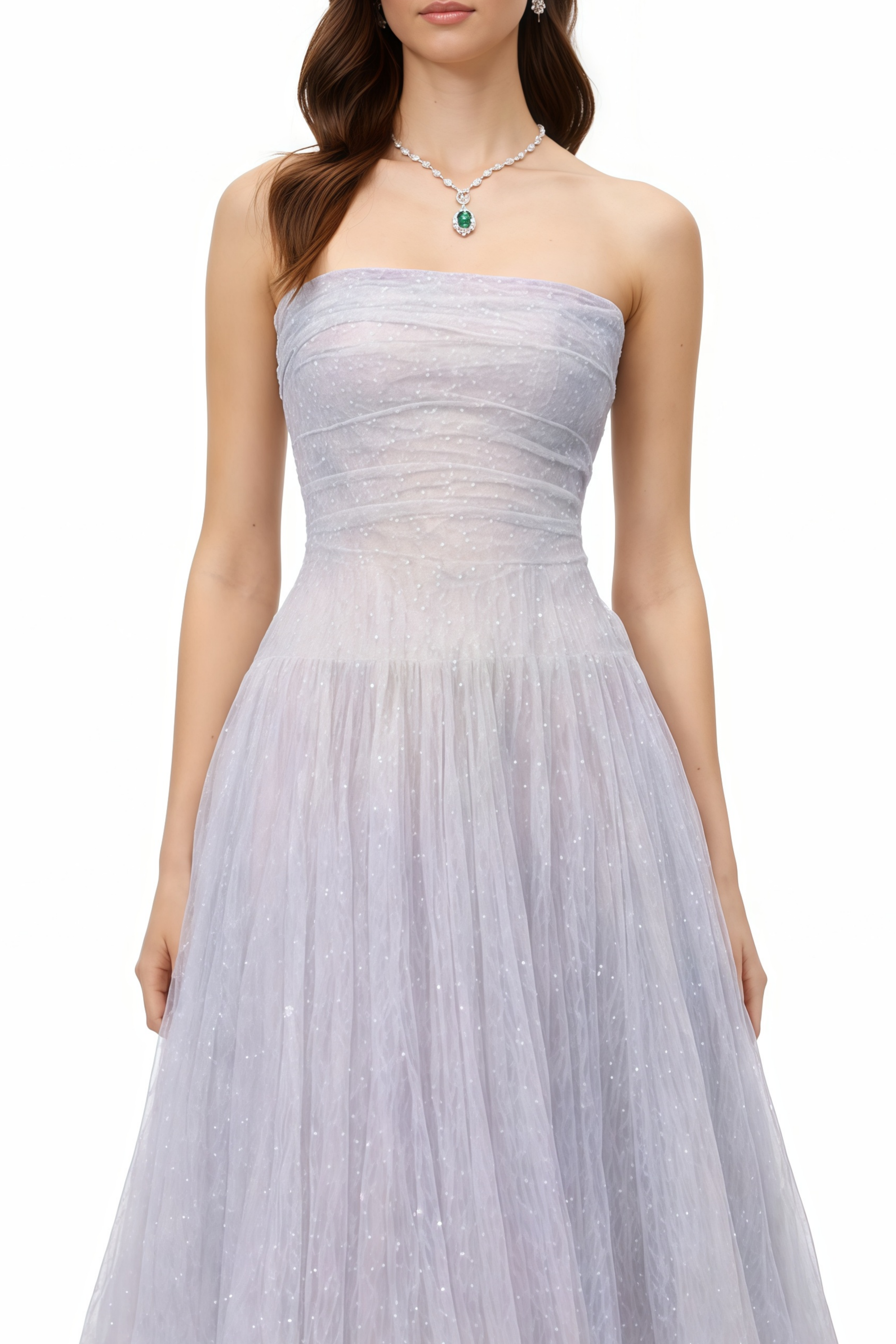 Clémence Purple Sequin Lace Tulle Midi Dress