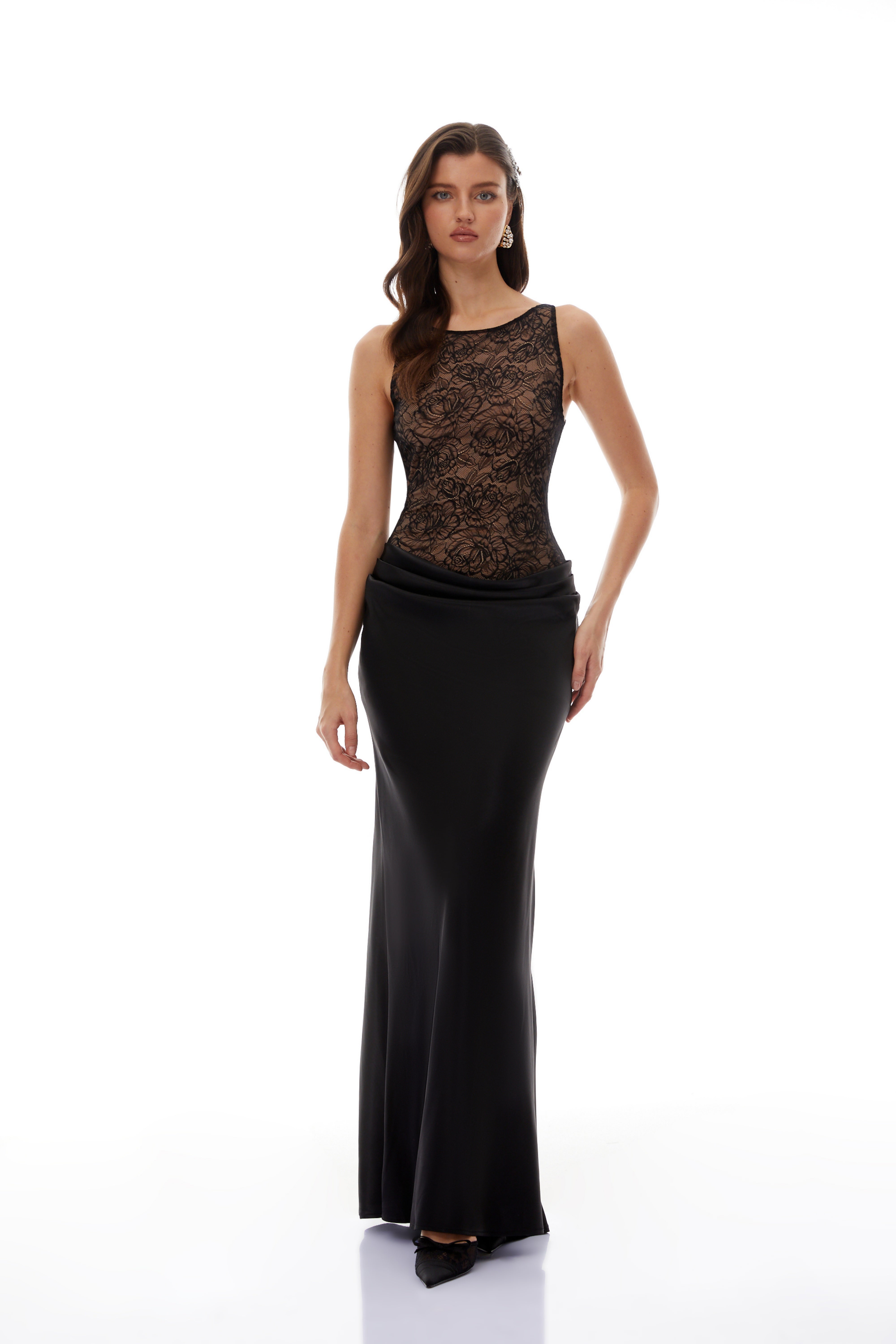 Clementine Black Floral Lace Corset Maxi Dress (Final Sale)