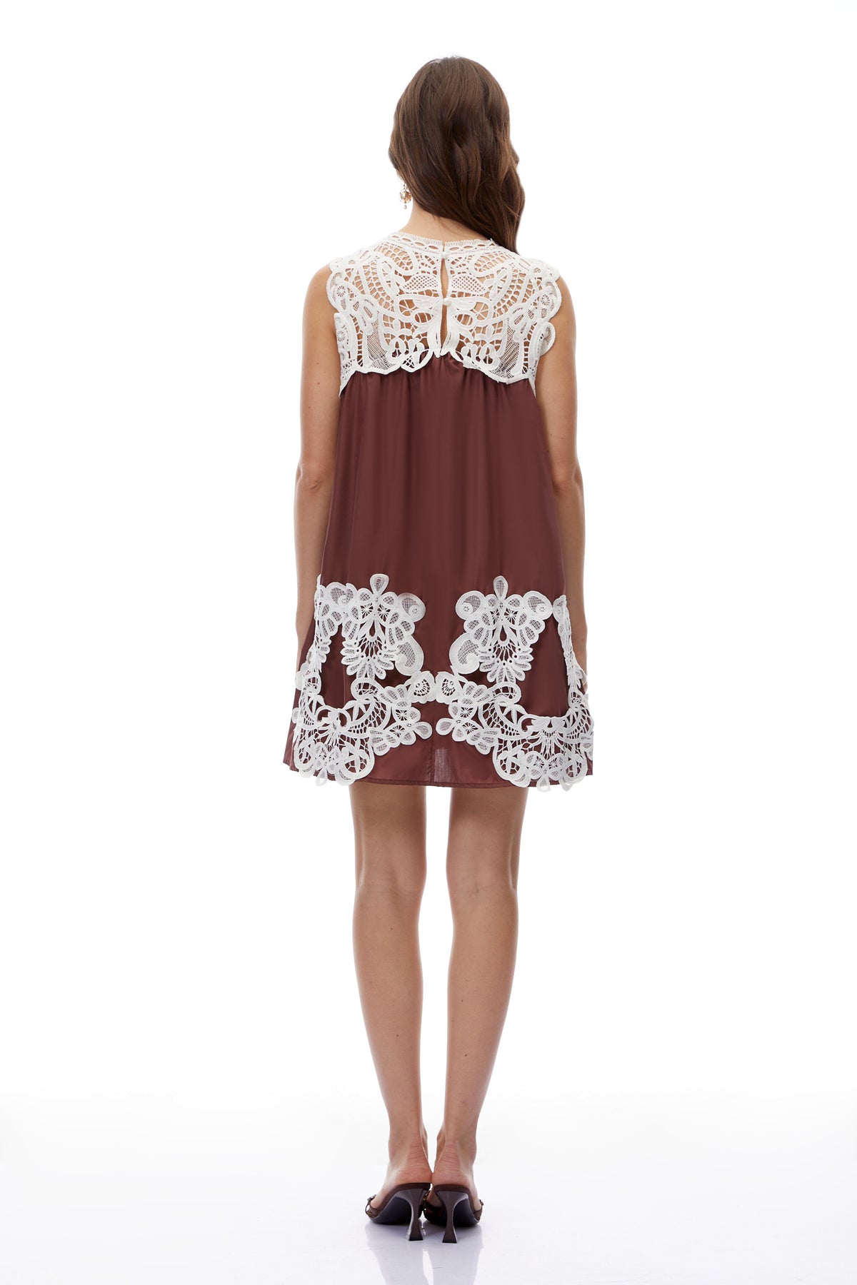 Clementine Chocolate Brown Cut-Out Mini Dress with Lace Panels
