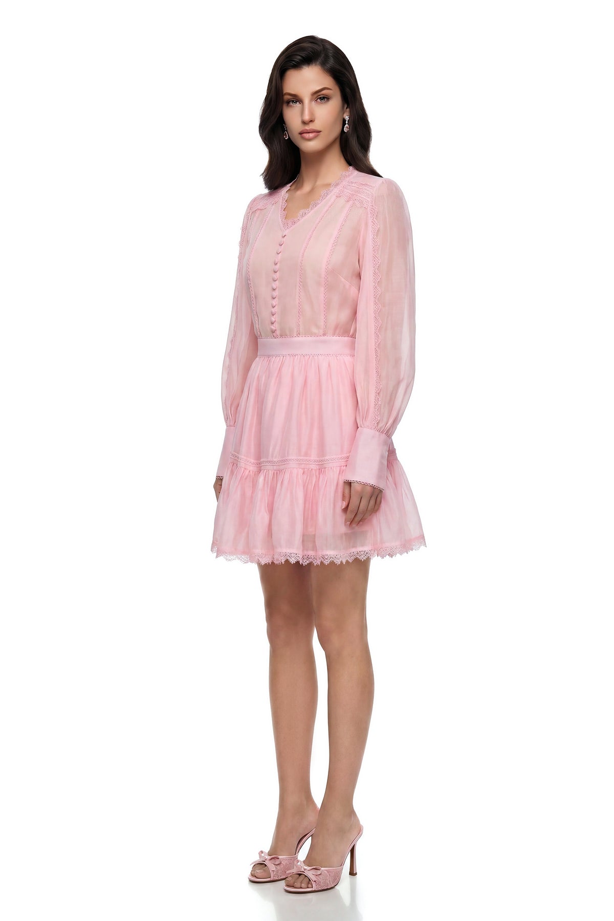 Clytemnestra Pink Puff Sleeve Lace Top & Skirt Set