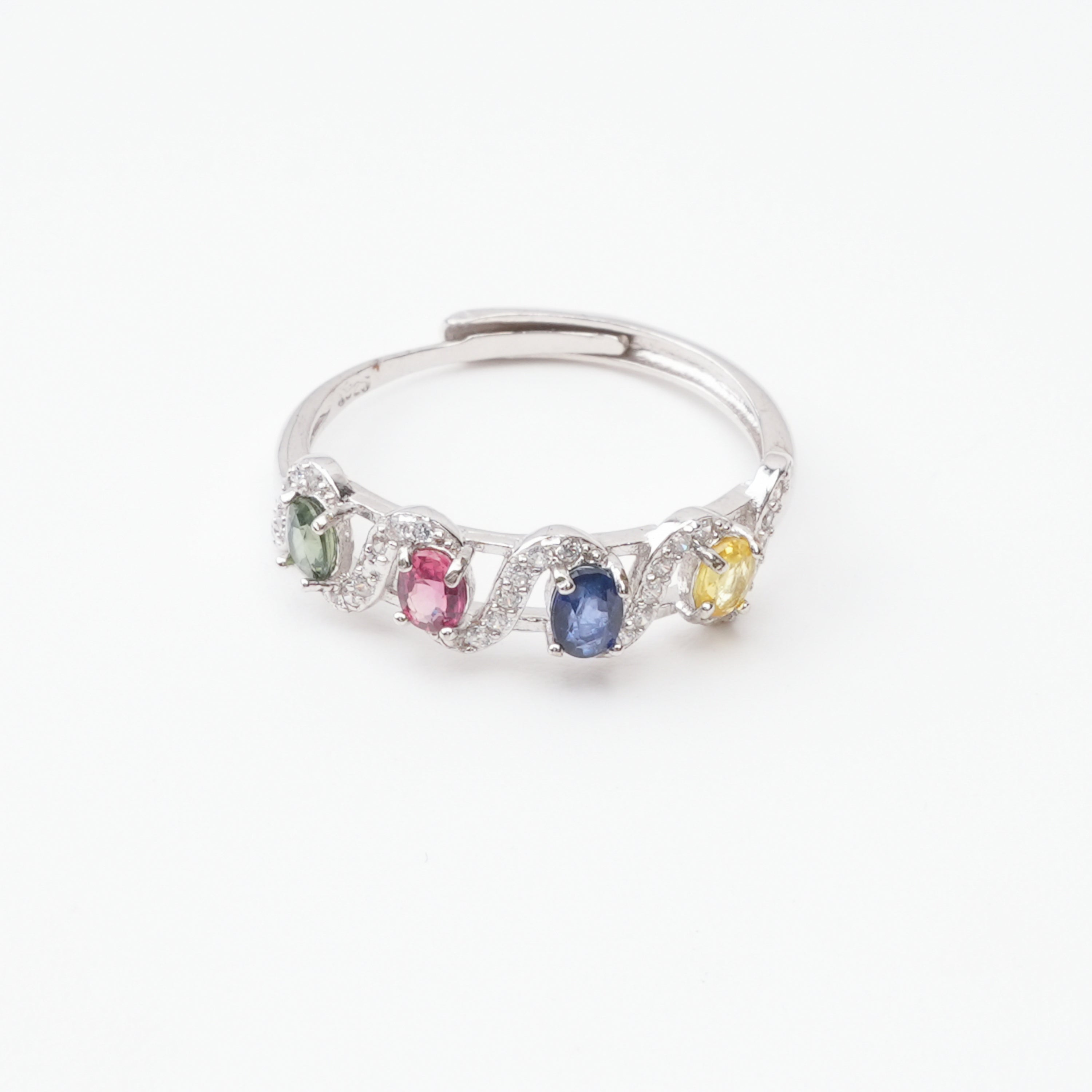 Colette Multicolor Oval Cut Wavy Ribbon Sterling Silver Ring
