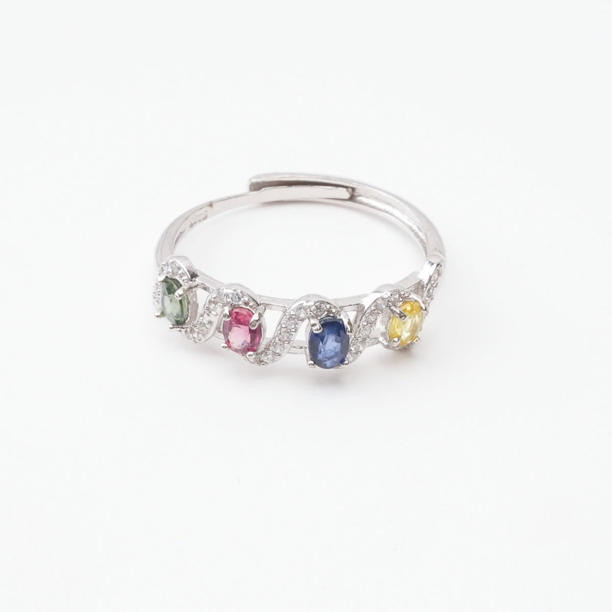 Colette Multicolor Oval Cut Wavy Ribbon Sterling Silver Ring