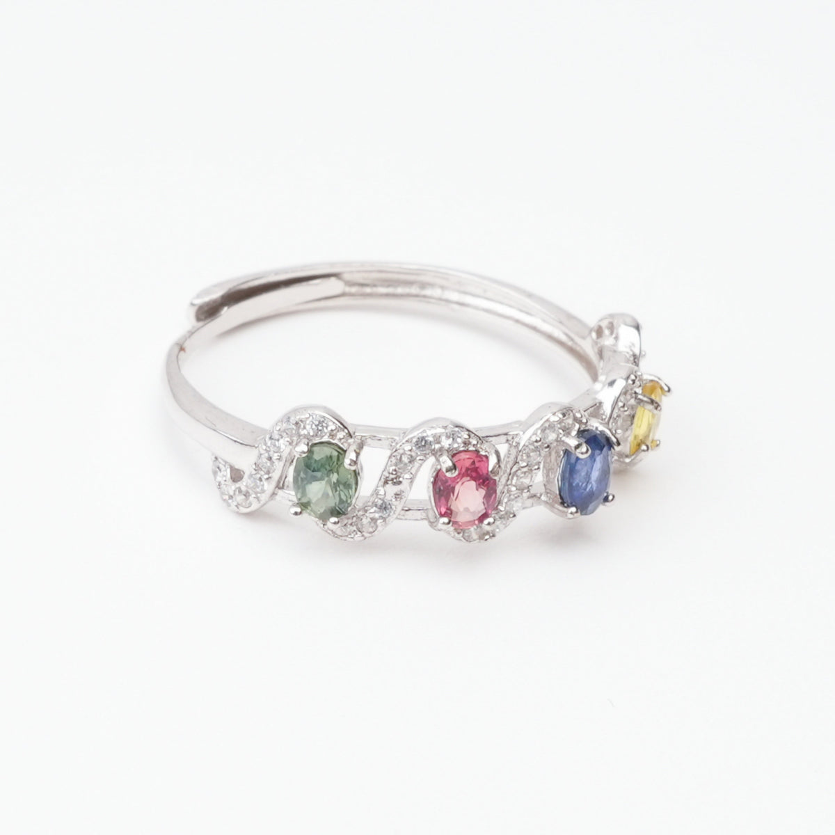 Colette Multicolor Oval Cut Wavy Ribbon Sterling Silver Ring