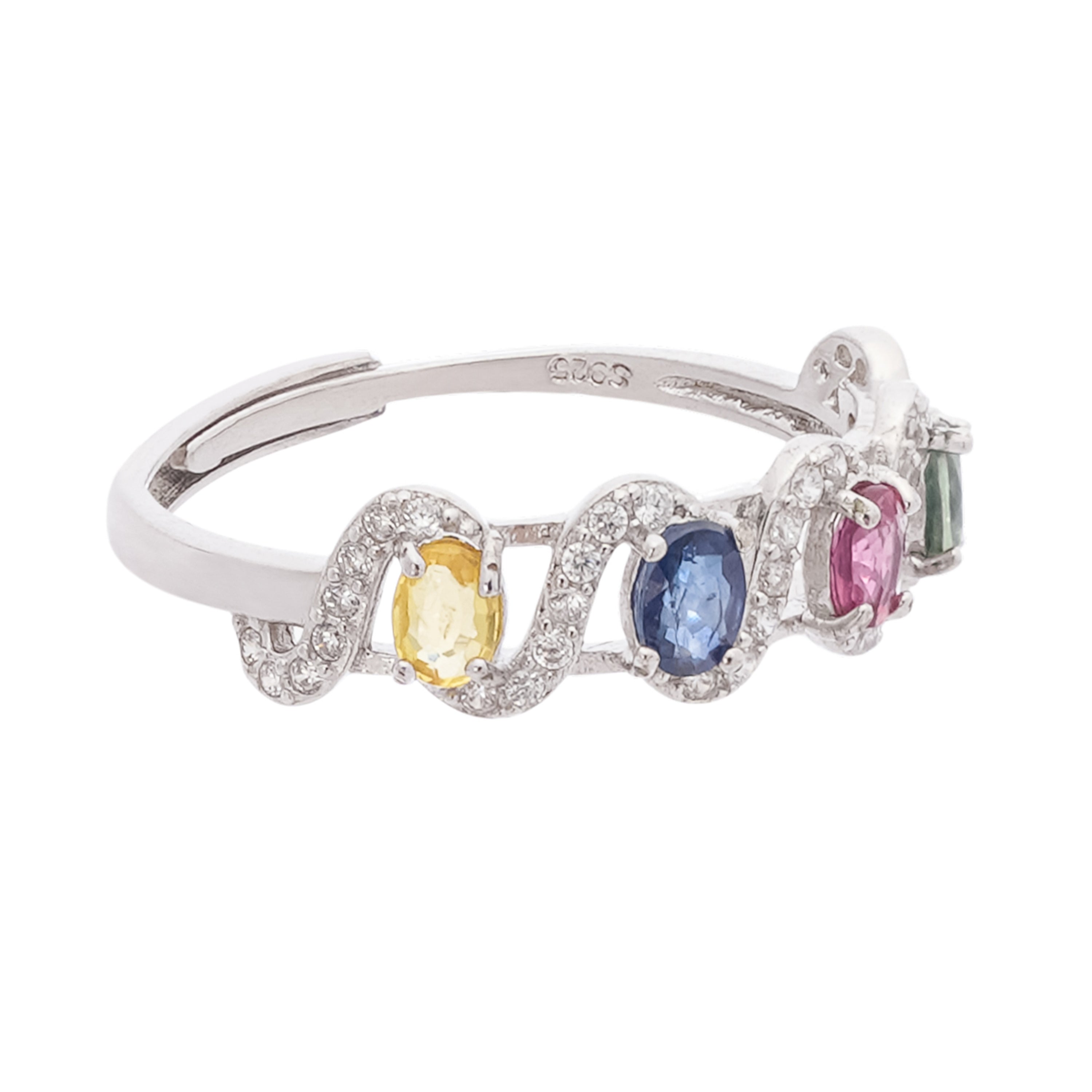 Colette Multicolor Oval Cut Wavy Ribbon Sterling Silver Ring