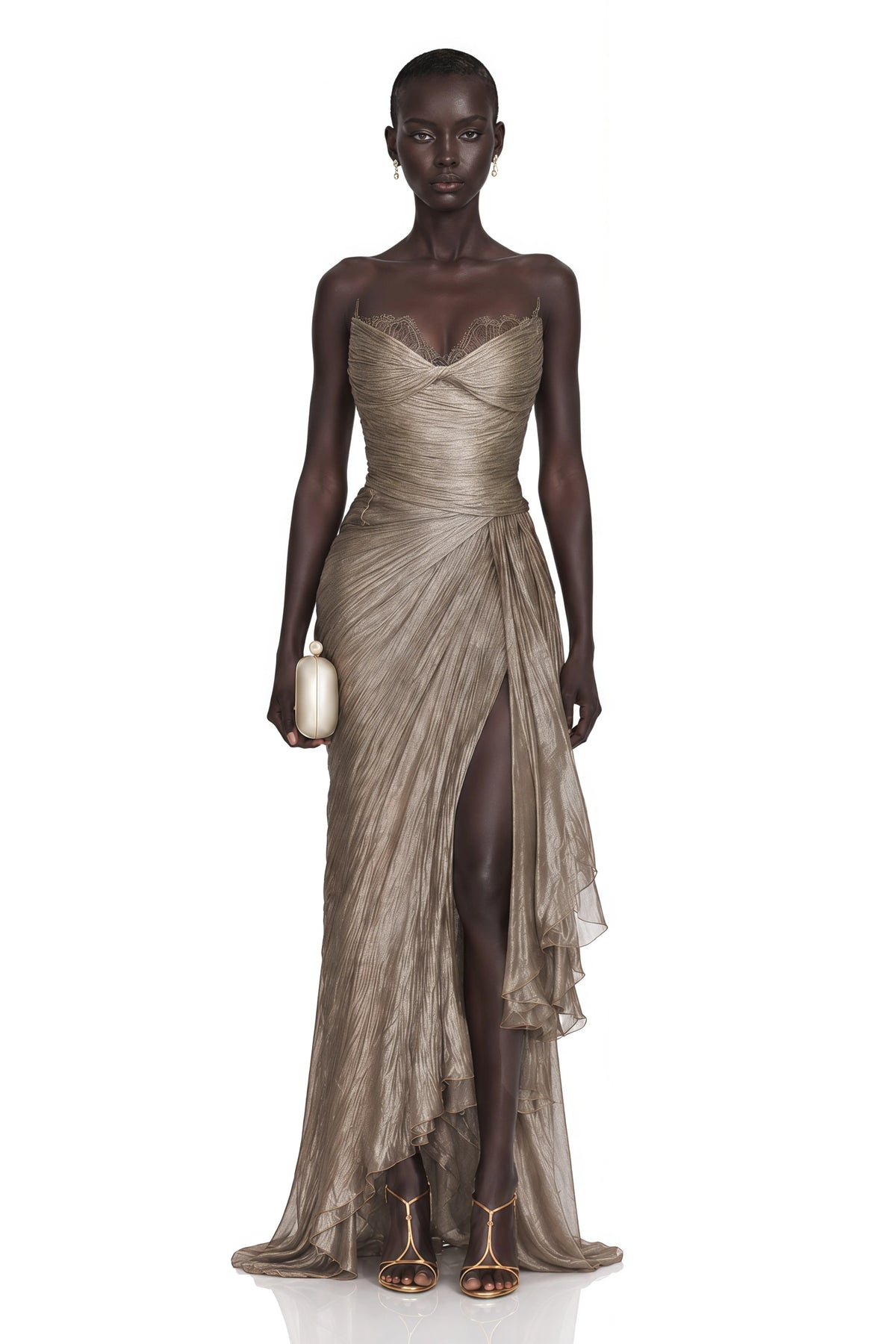 constanza brown off shoulder ruched maxi dress