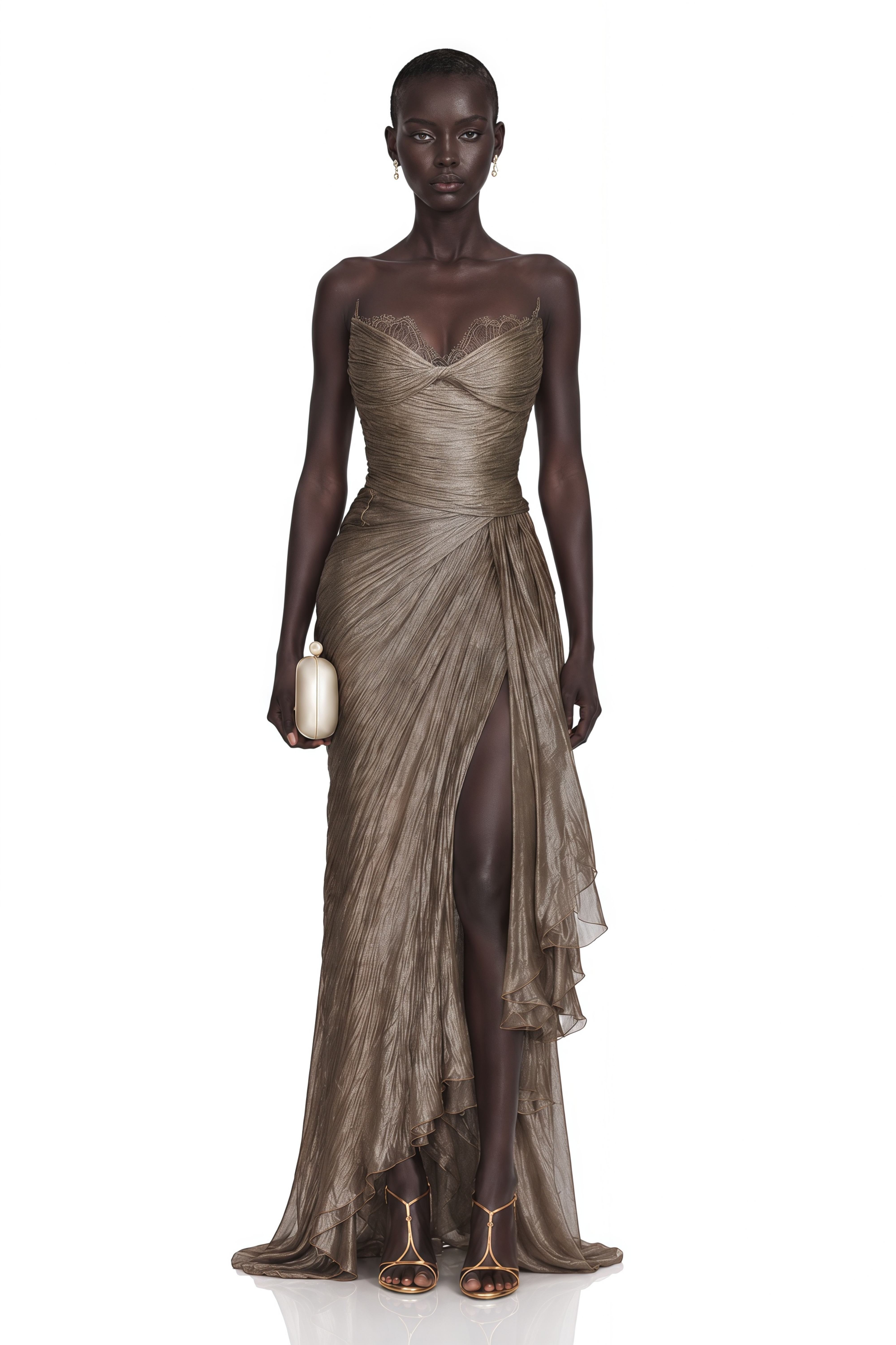 Constanza Brown Off Shoulder Ruched Maxi Dress