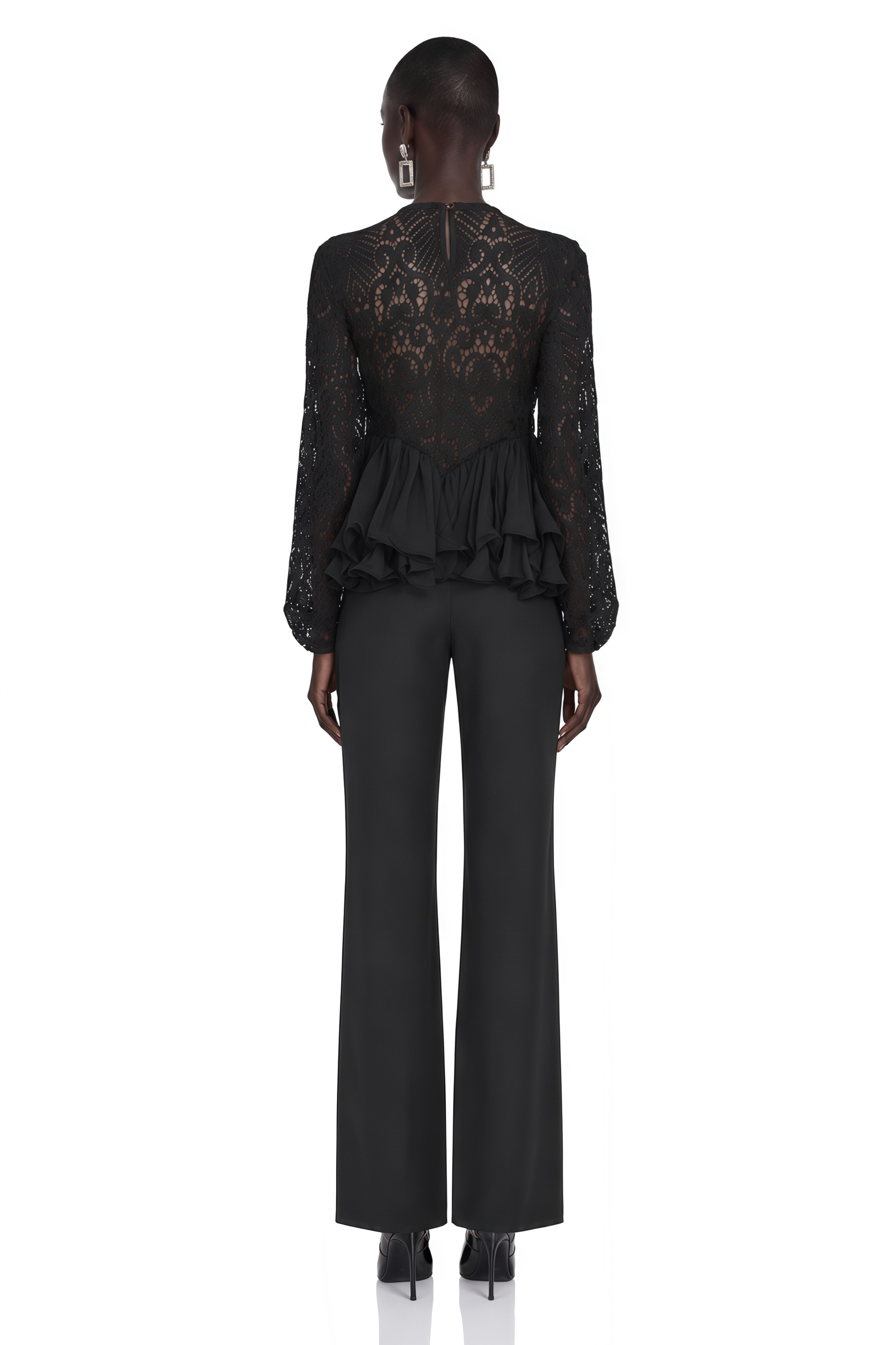 Cora Black Lace Ruffled Blouse