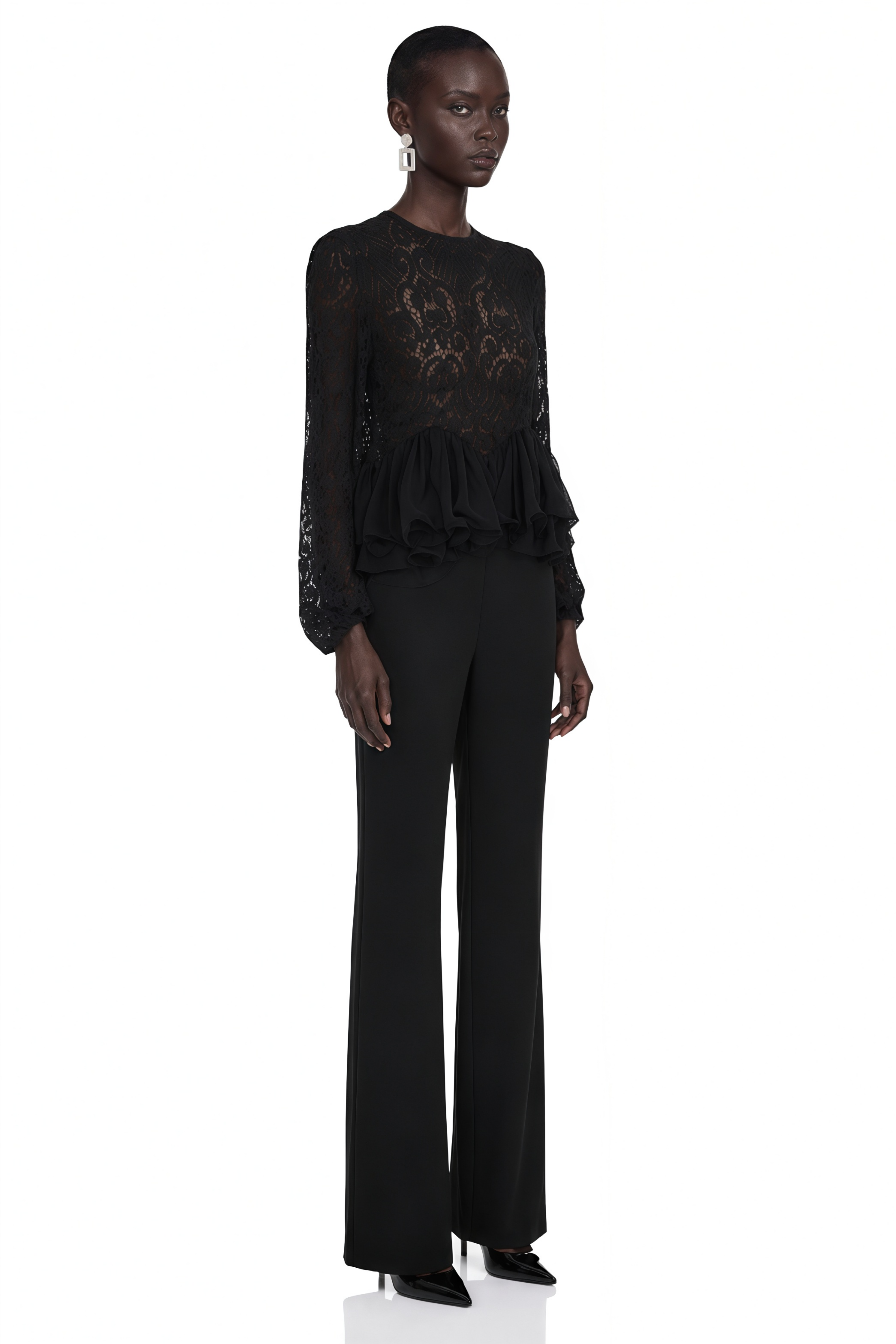 Cora Black Lace Ruffled Blouse