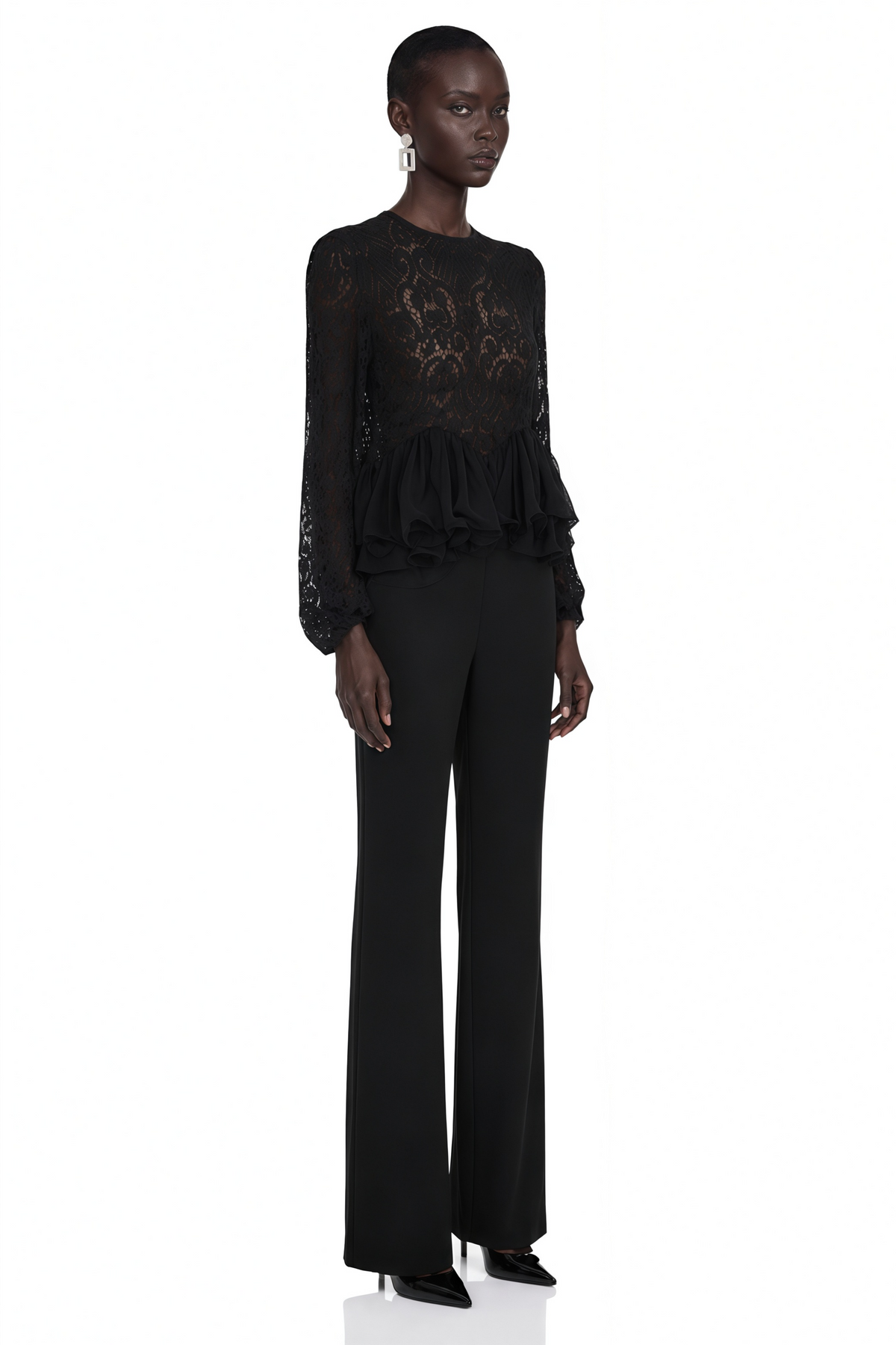 Cora Black Lace Ruffled Blouse