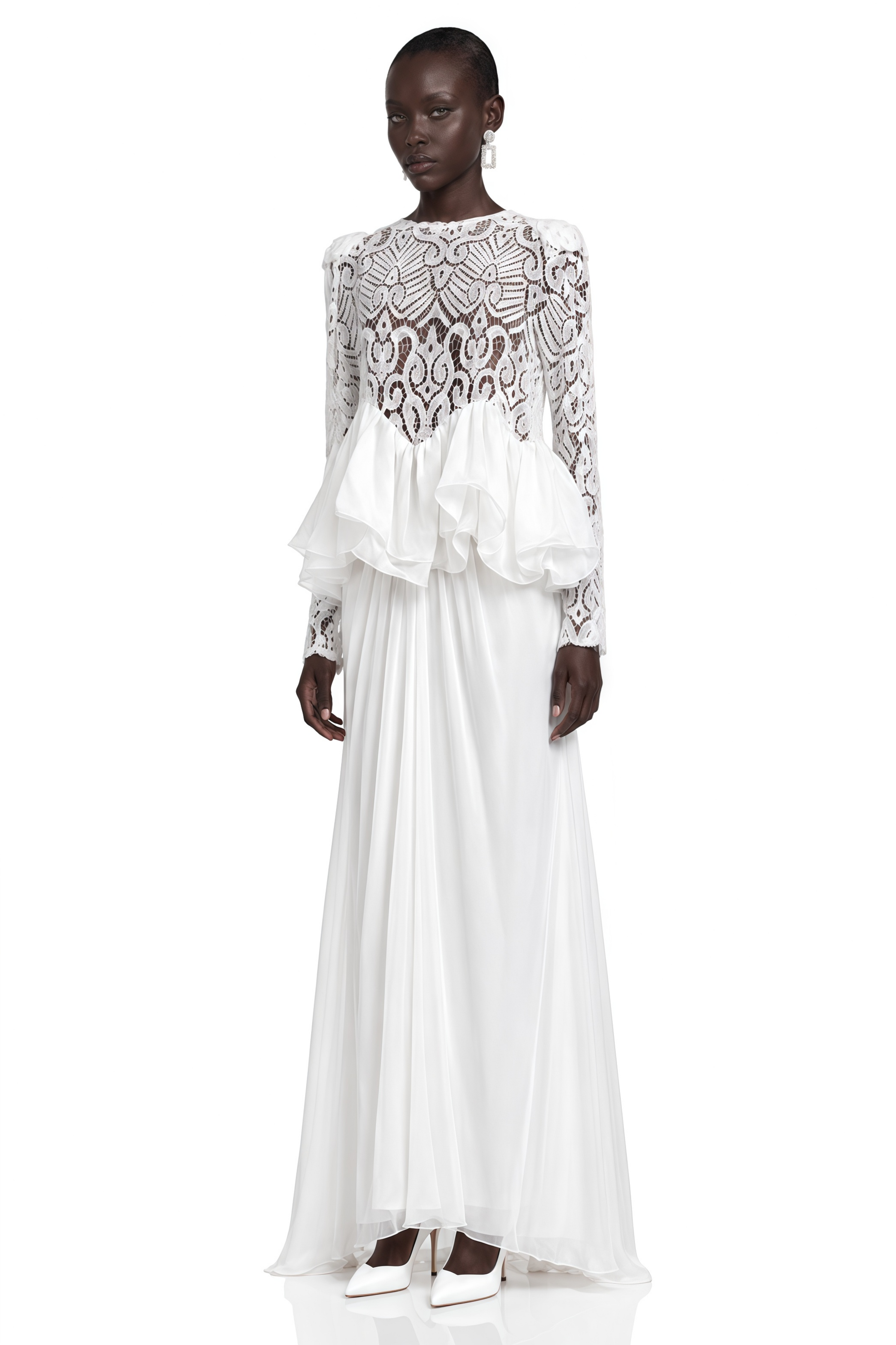 Cora White Lace Ruffled Blouse