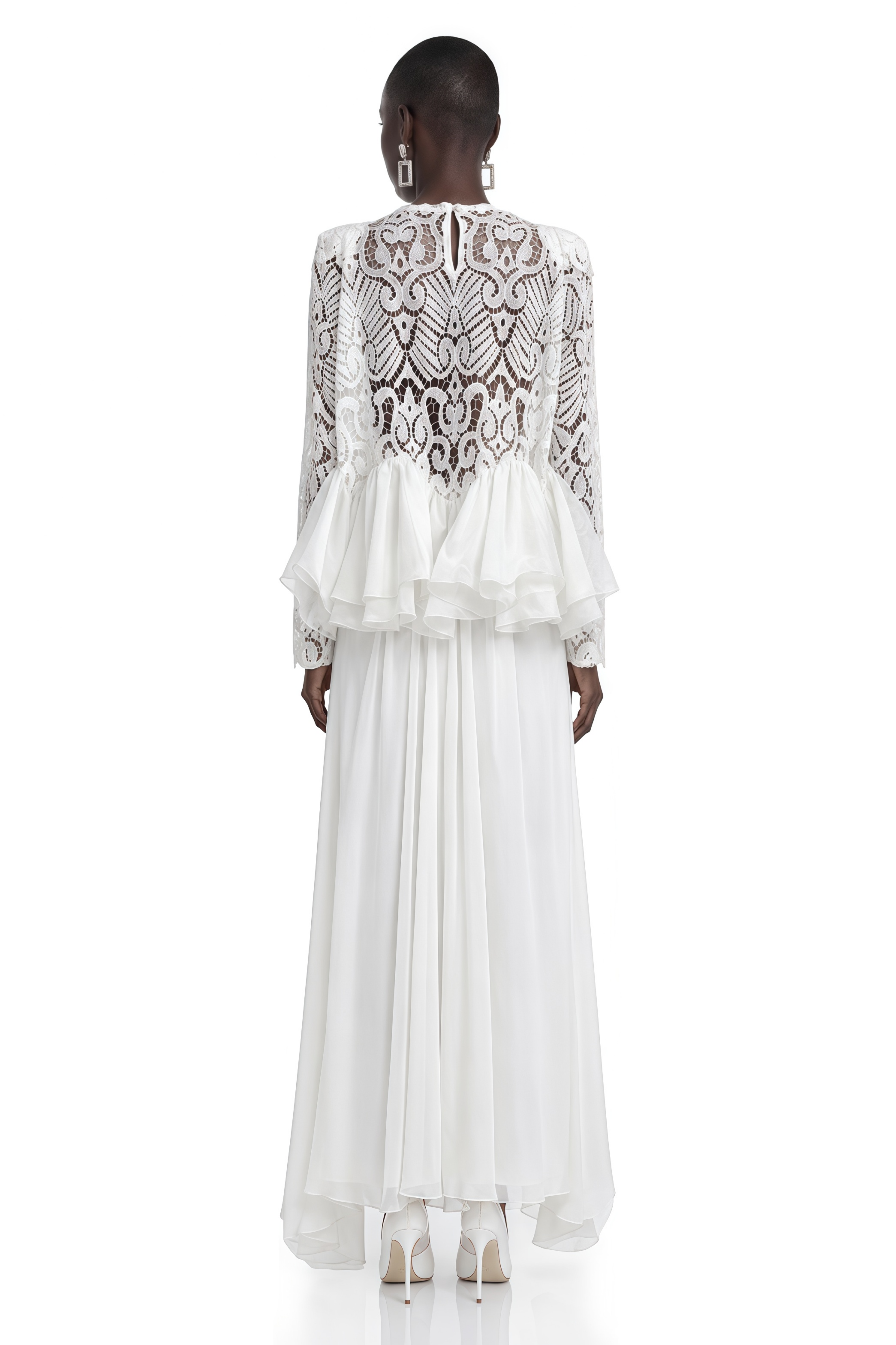 Cora White Lace Ruffled Blouse