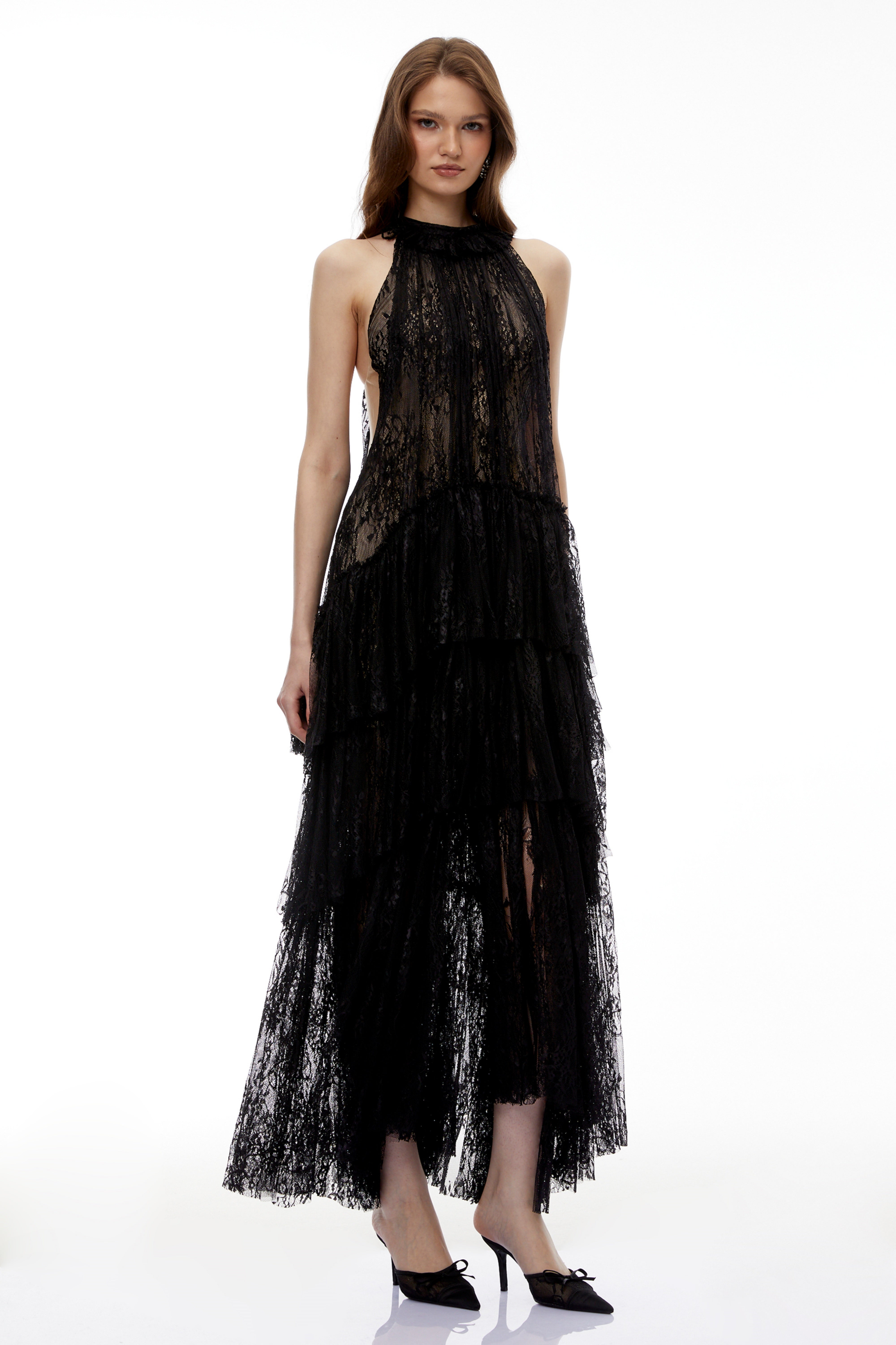 Coralie Black Floral Lace Maxi Dress