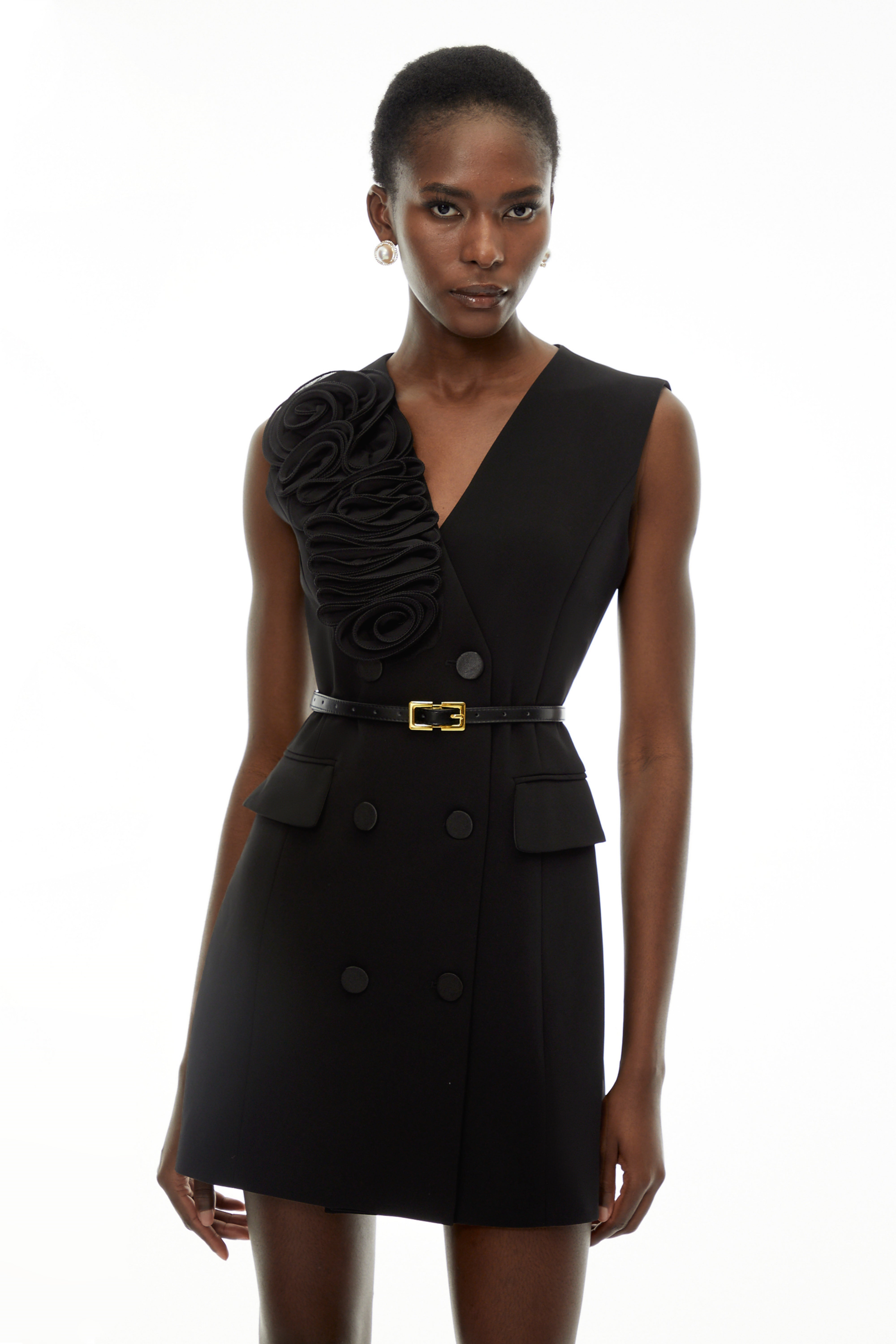 Cordelia Black Sleeveless Mini Dress with 3D Florals