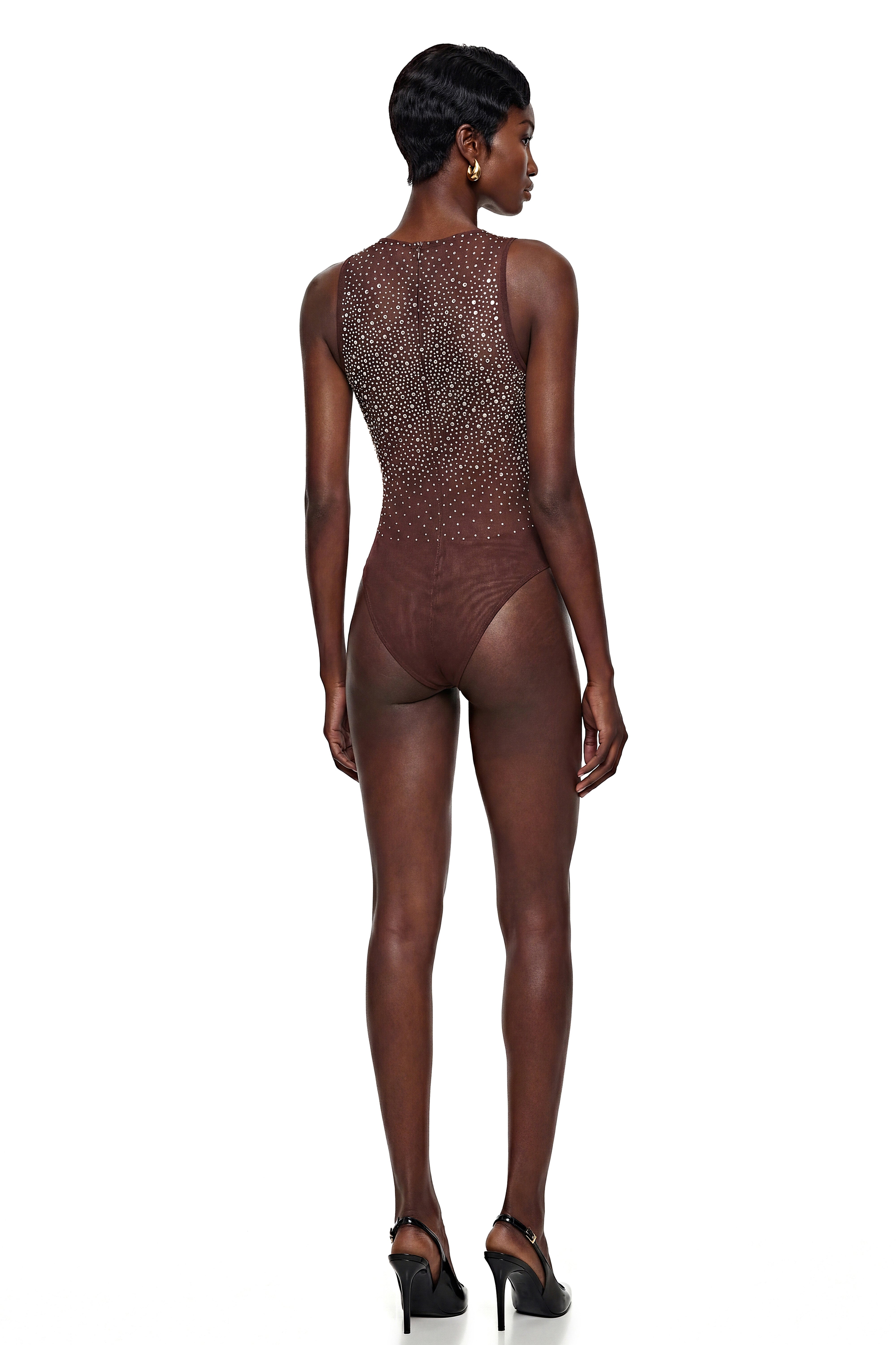 Cornelia Chocolate Brown Rhinestone Embellished Bodysuit