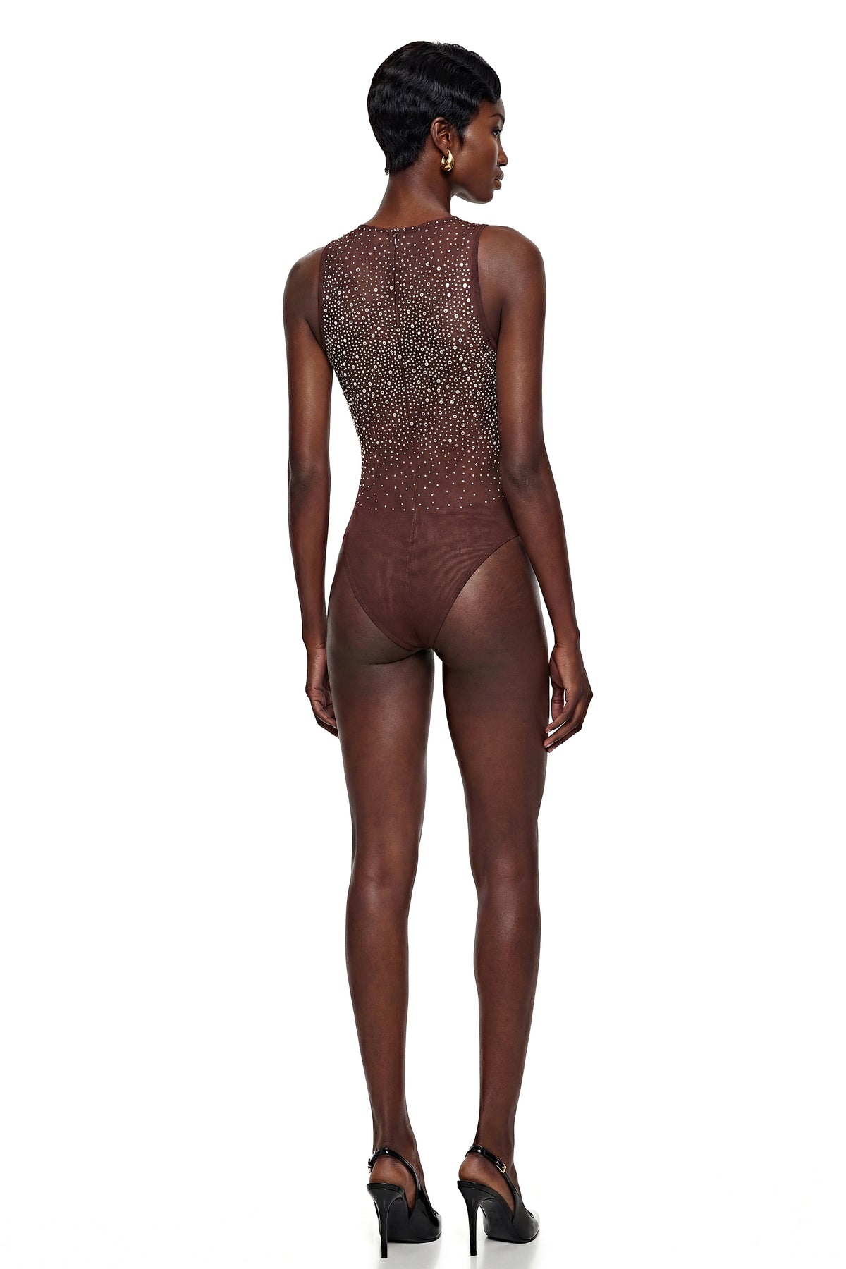 Cornelia Chocolate Brown Rhinestone Embellished Bodysuit