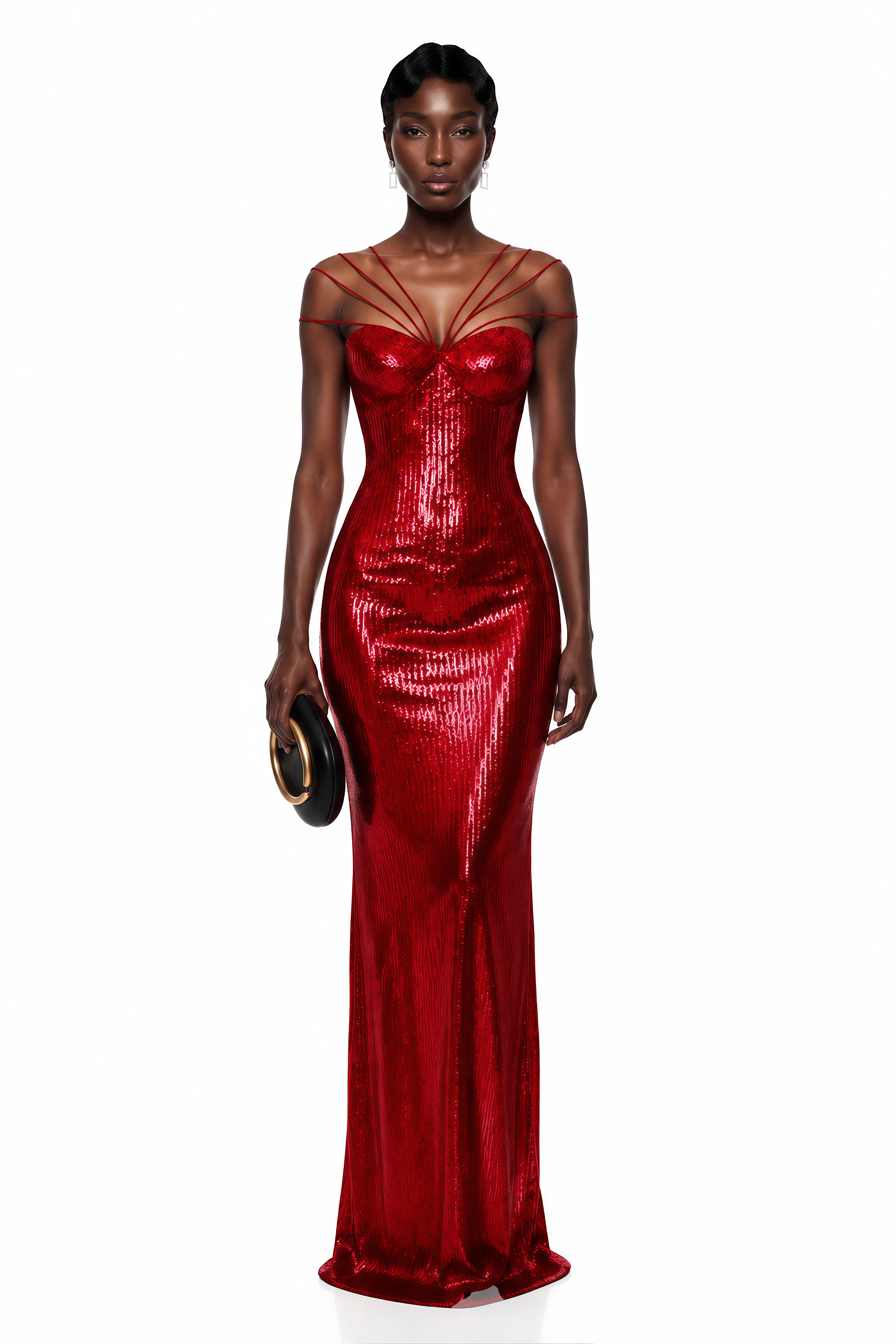 Cressida Red Sparkly Embellished Maxi Dress