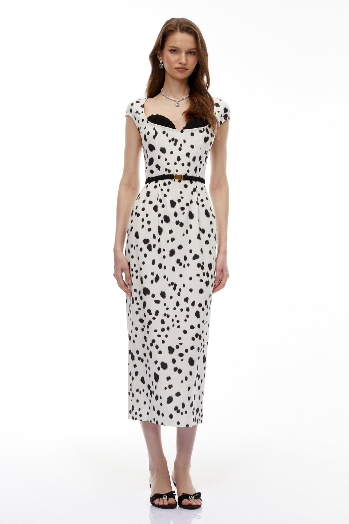 Cyrus White Leopard Polka Midi Dress