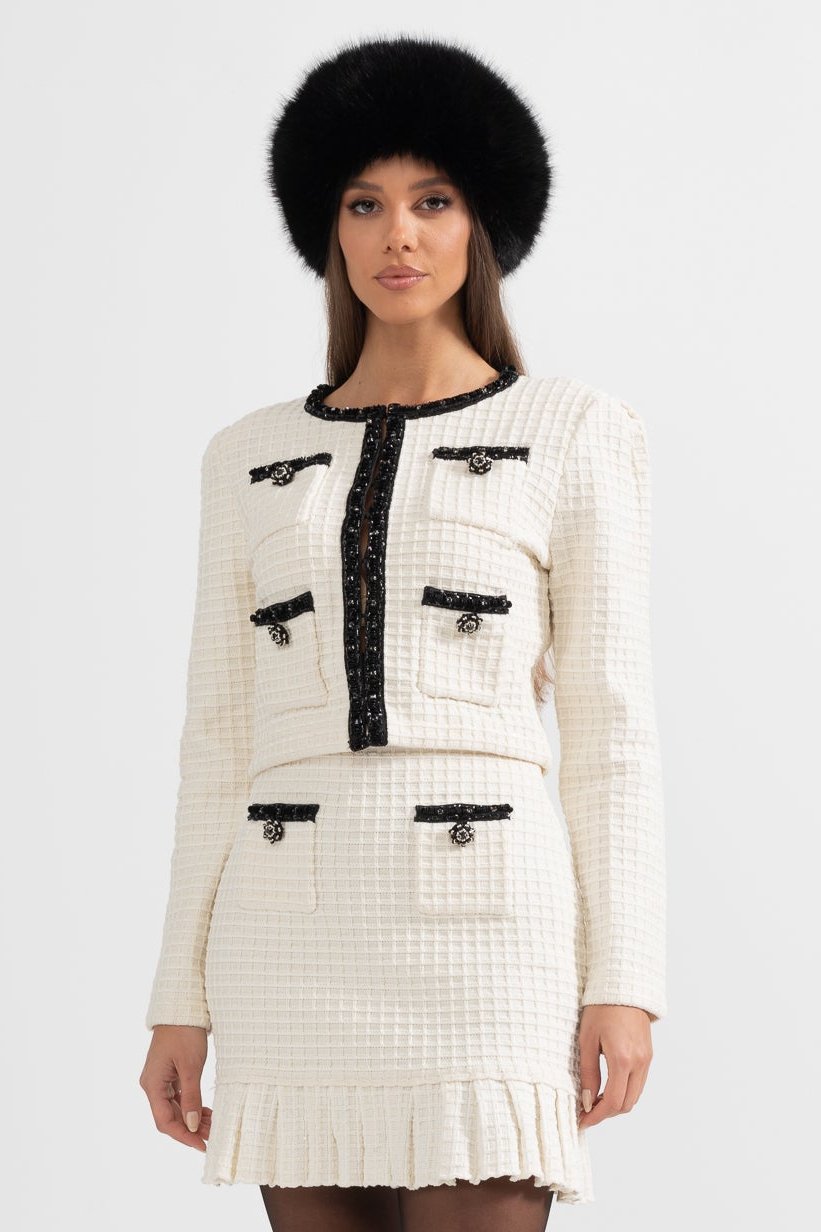 Apollonia Ivoire Tweed Co-Ord Set With Black Details