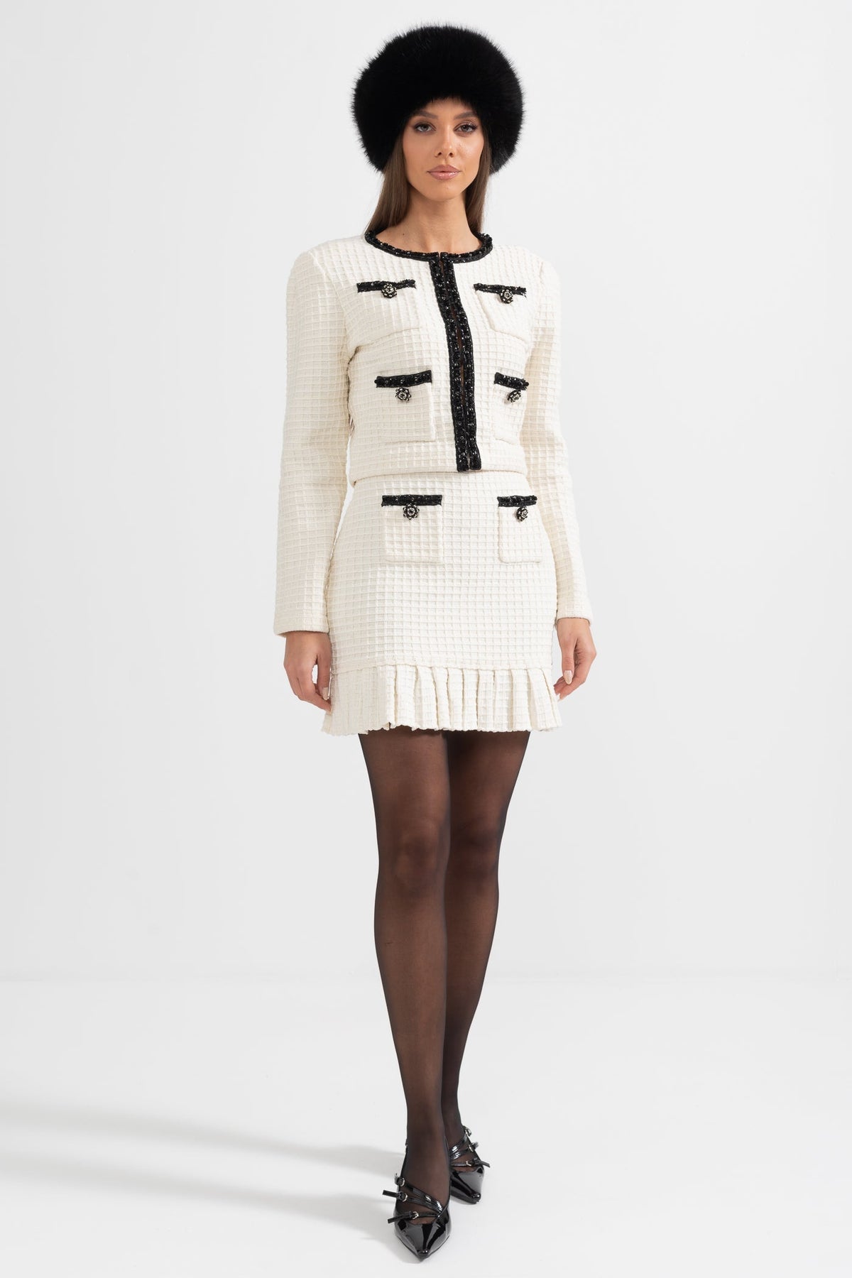 Apollonia Ivoire Tweed Co-Ord Set With Black Details