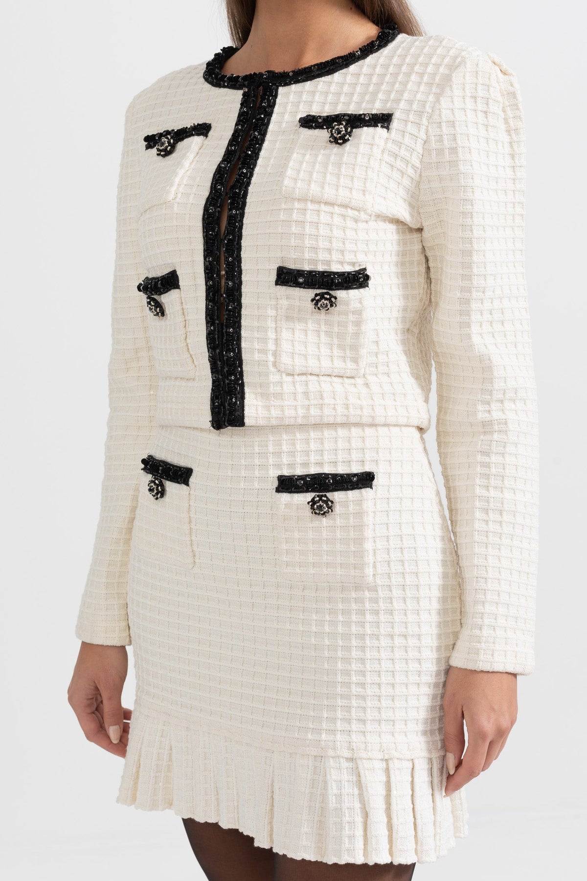Apollonia Ivoire Tweed Co-Ord Set With Black Details