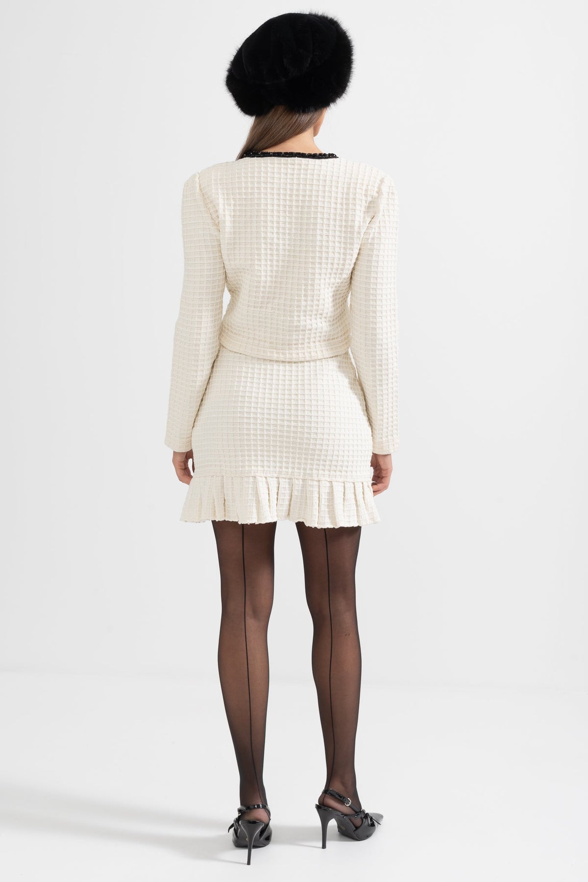 Apollonia Ivoire Tweed Co-Ord Set With Black Details