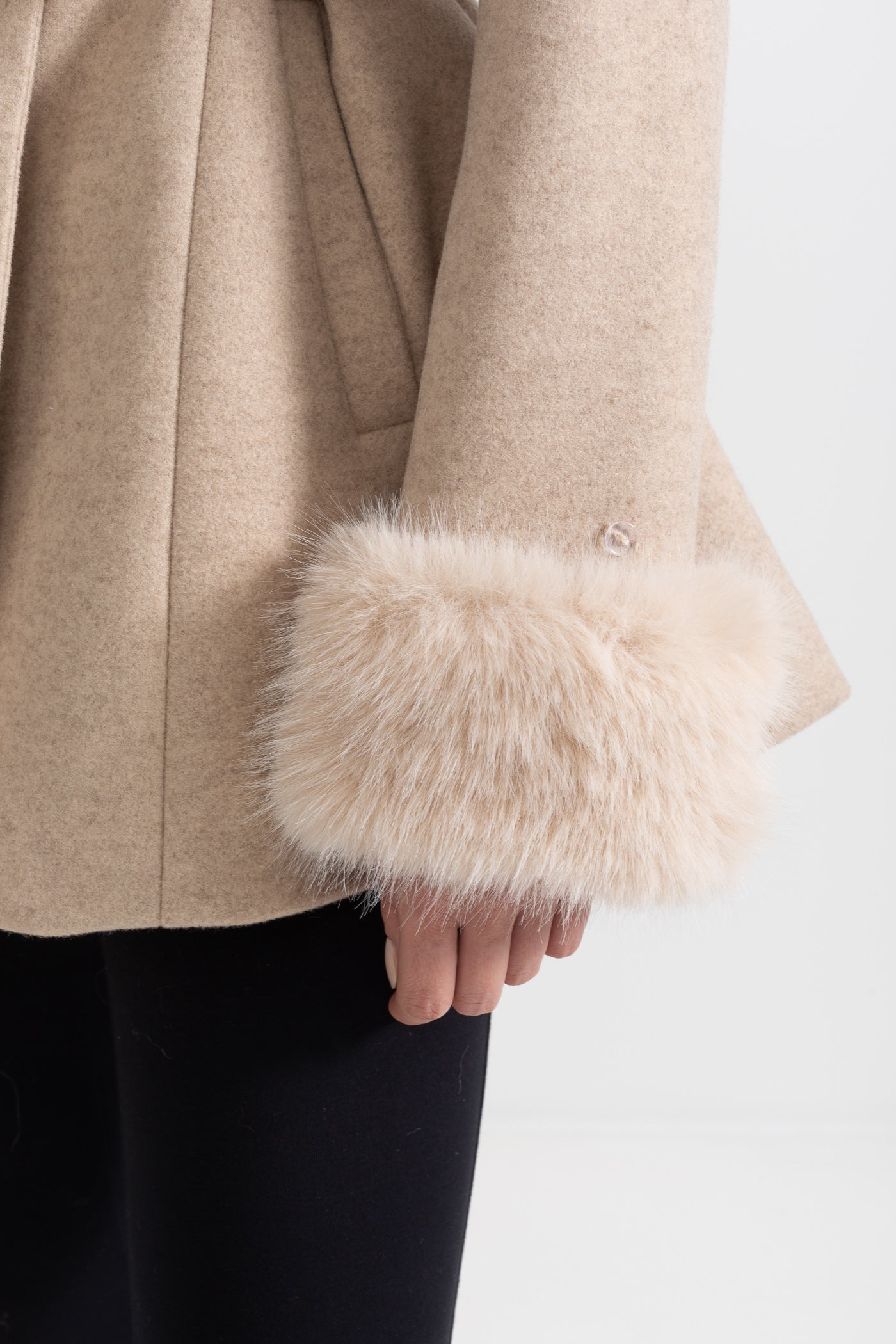 Double-Breasted Coat With Detachable Cape - Beige