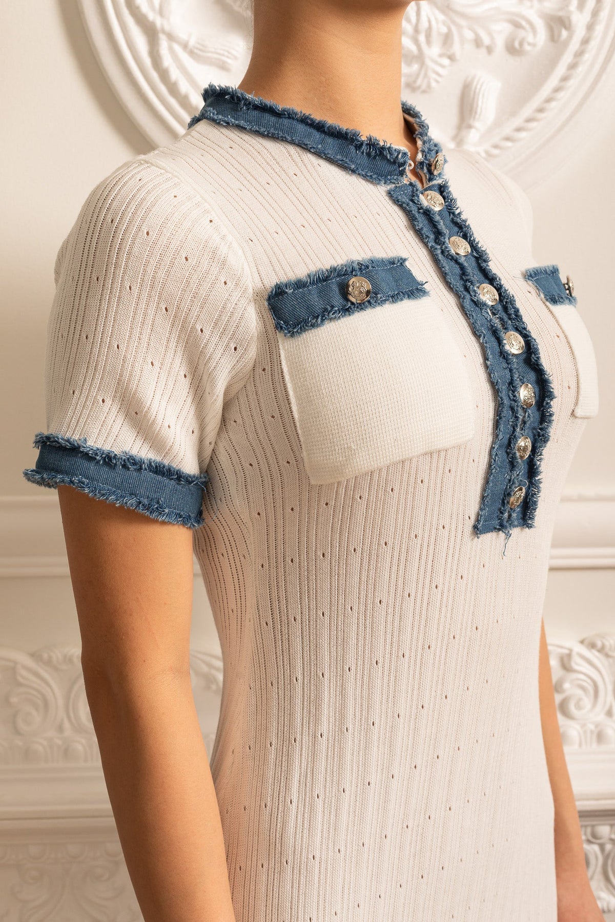 Ribbed Knit Midi Dress - White