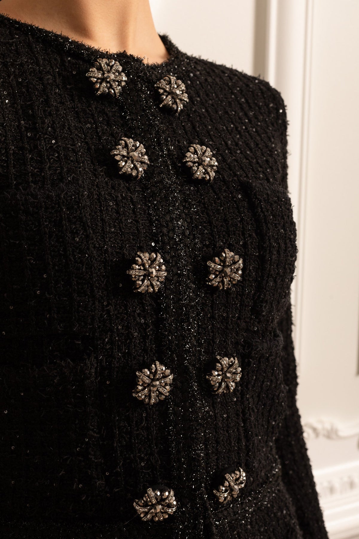 Knit Co-Ord Set With Long Sleeved Jacket and Mini Skirt - Black