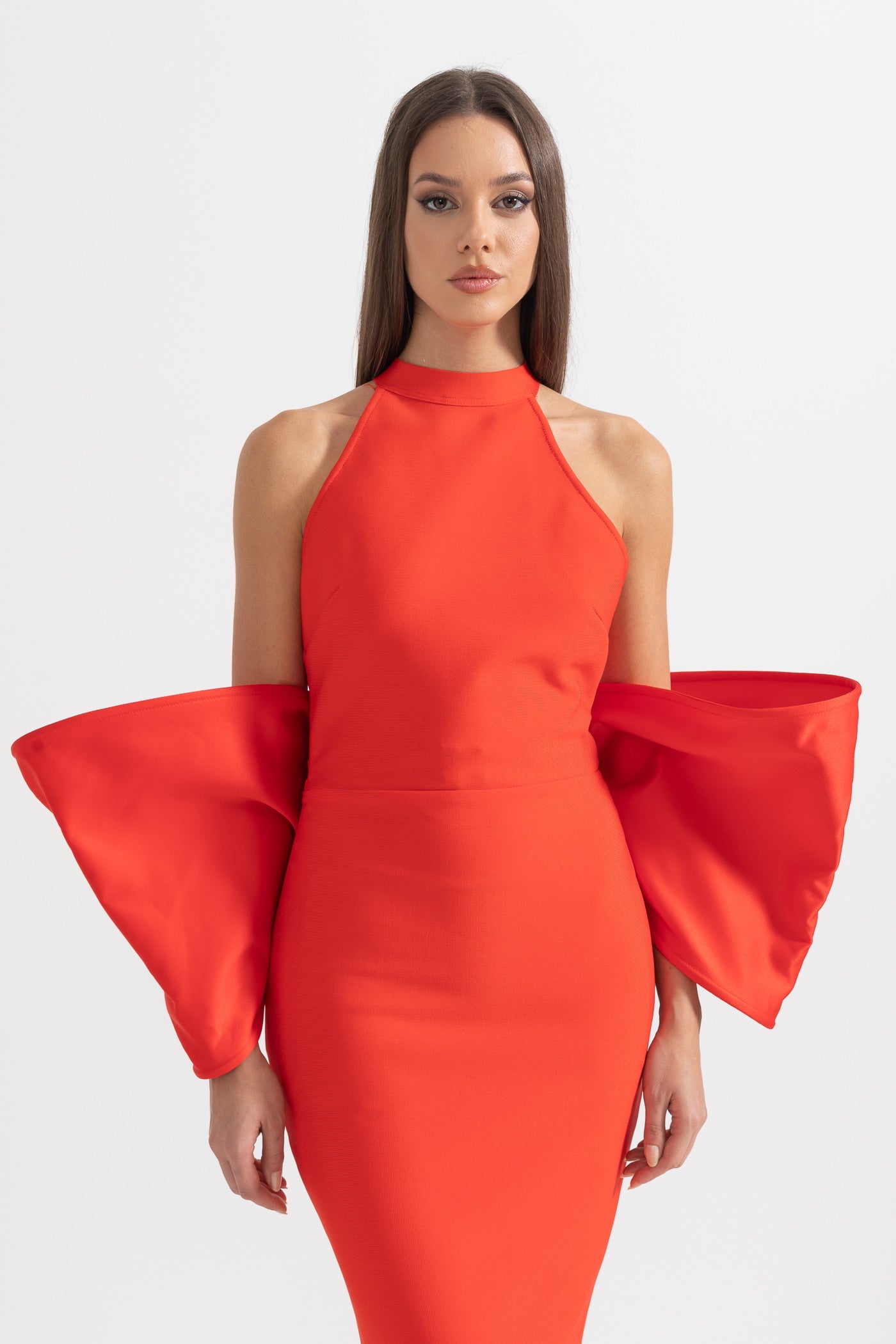 Elegant Dress With Back Bow Details - Red