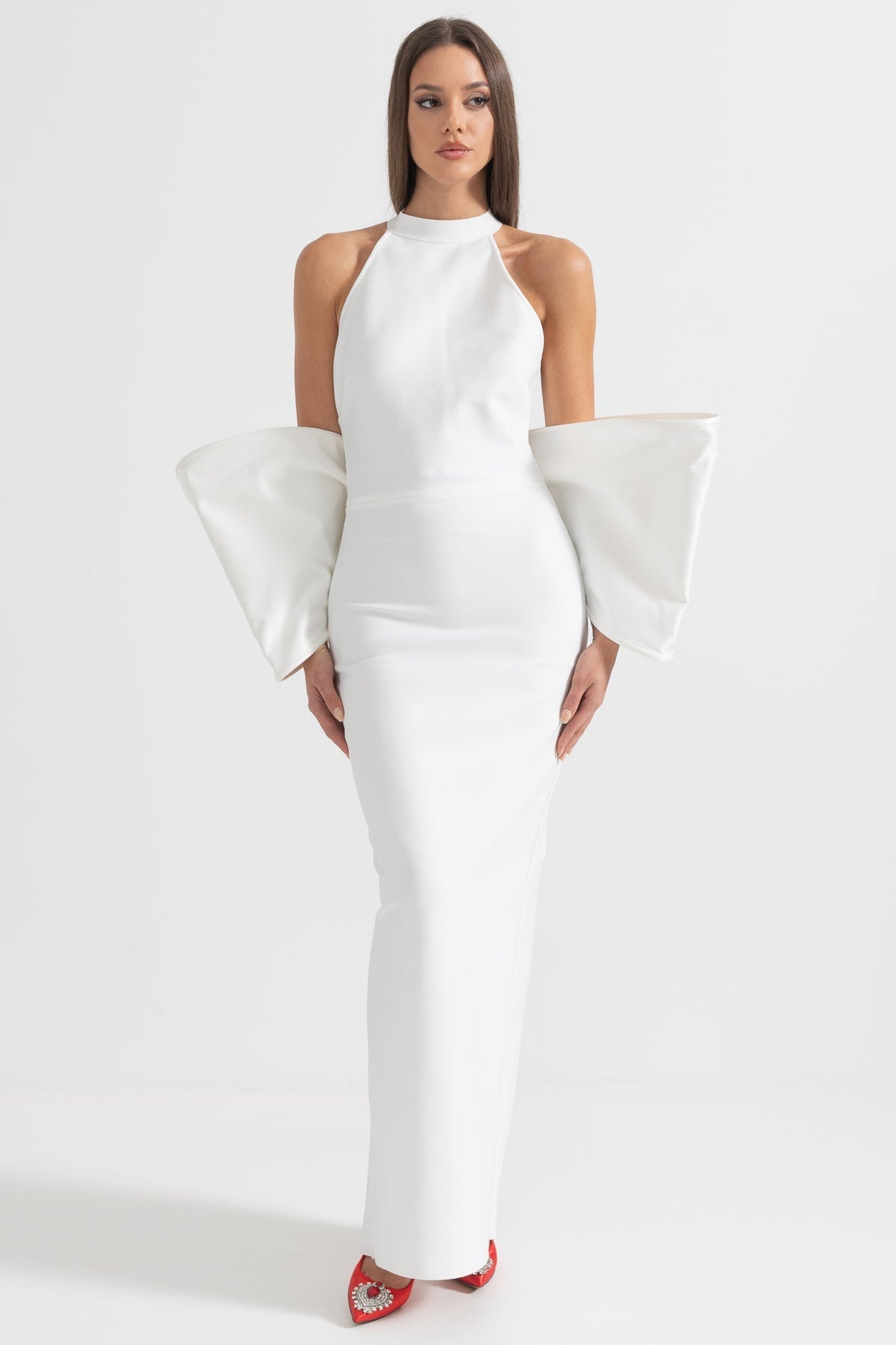 Elegant Dress With Back Bow Details - White