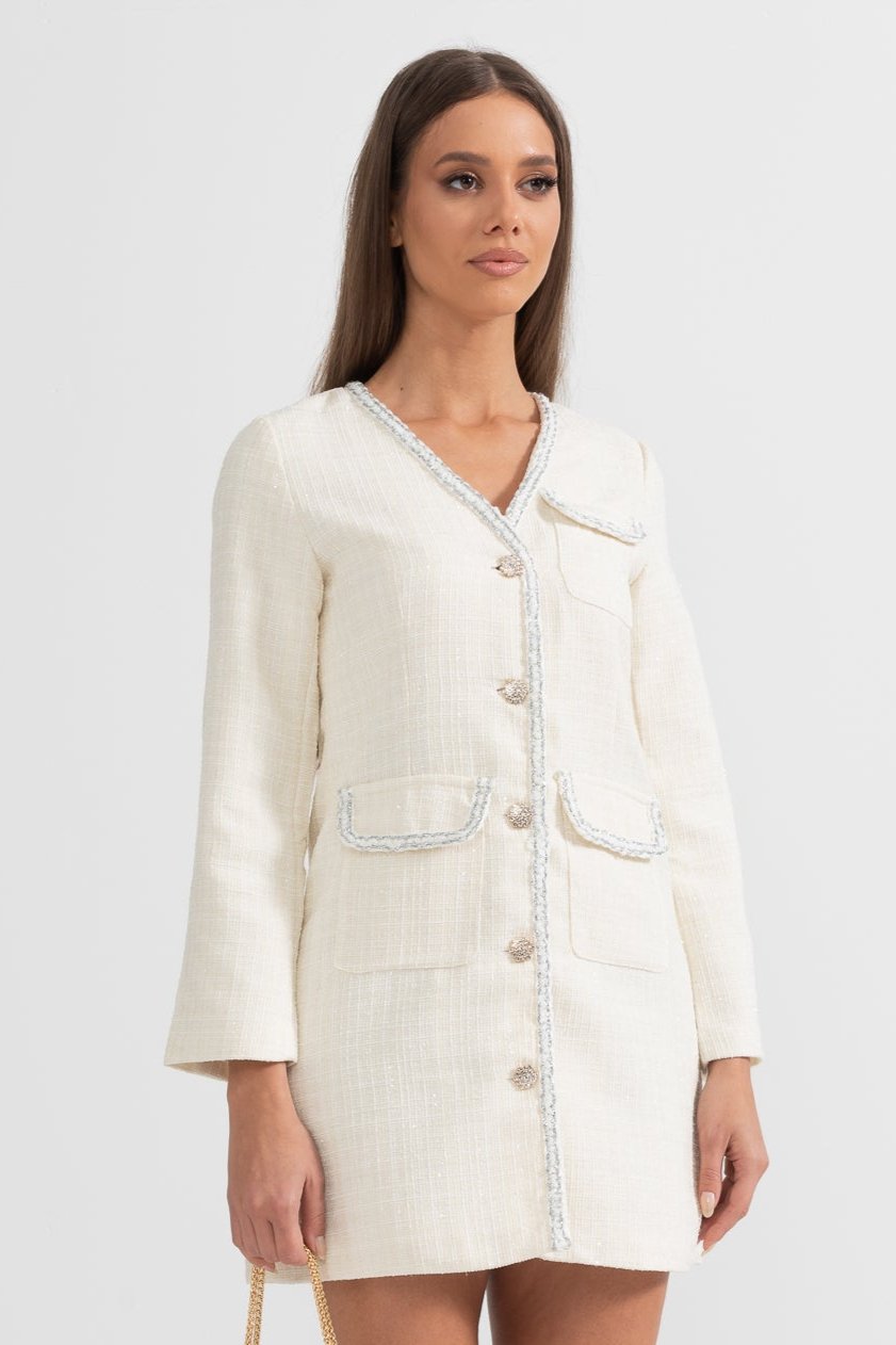 Modern Silver Stitching Dress - White