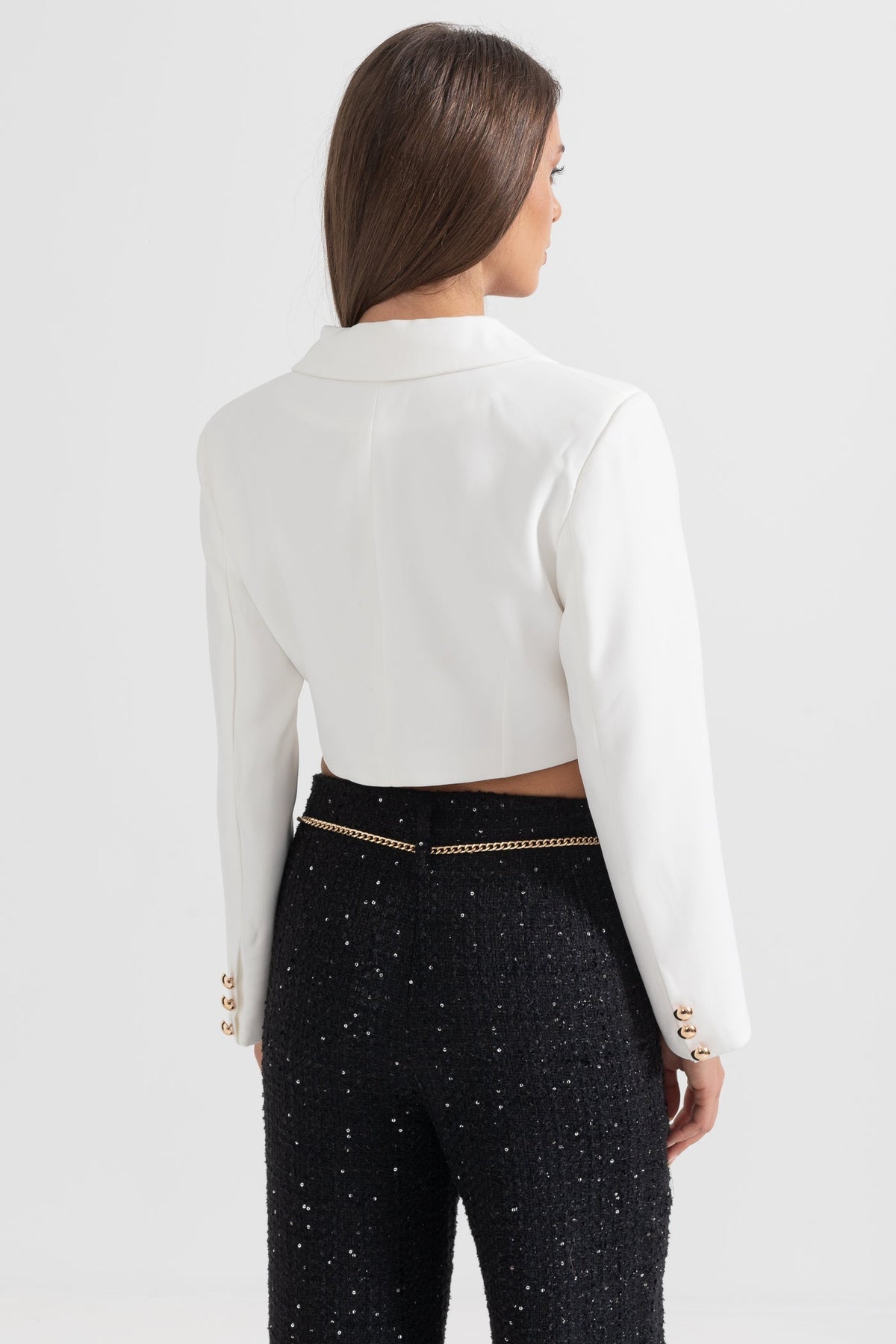 Contemporary Blazer With Crossed Front Closure - White