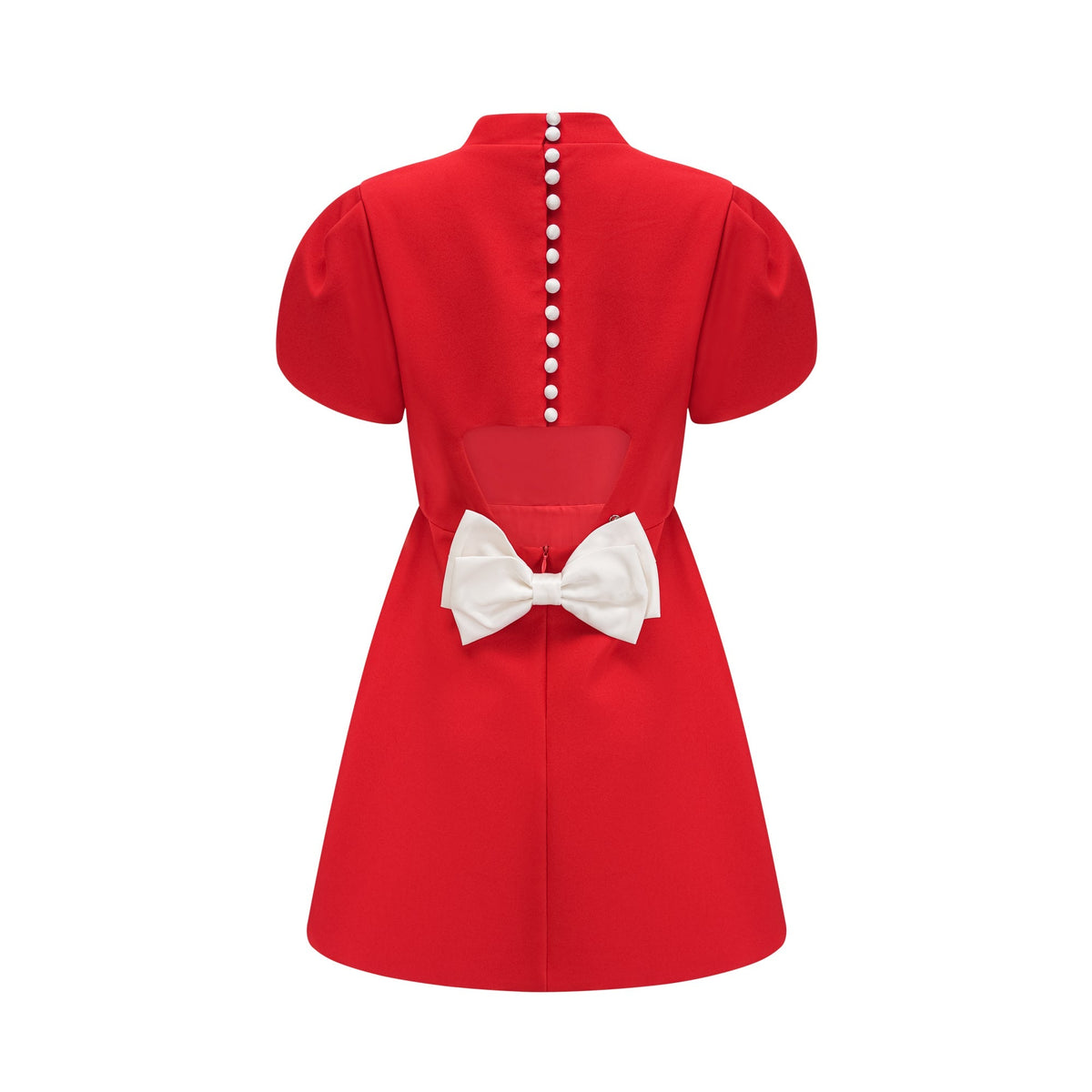 Anna red petal-sleeve cut-out bow mini dress (Final Sale-US Only)