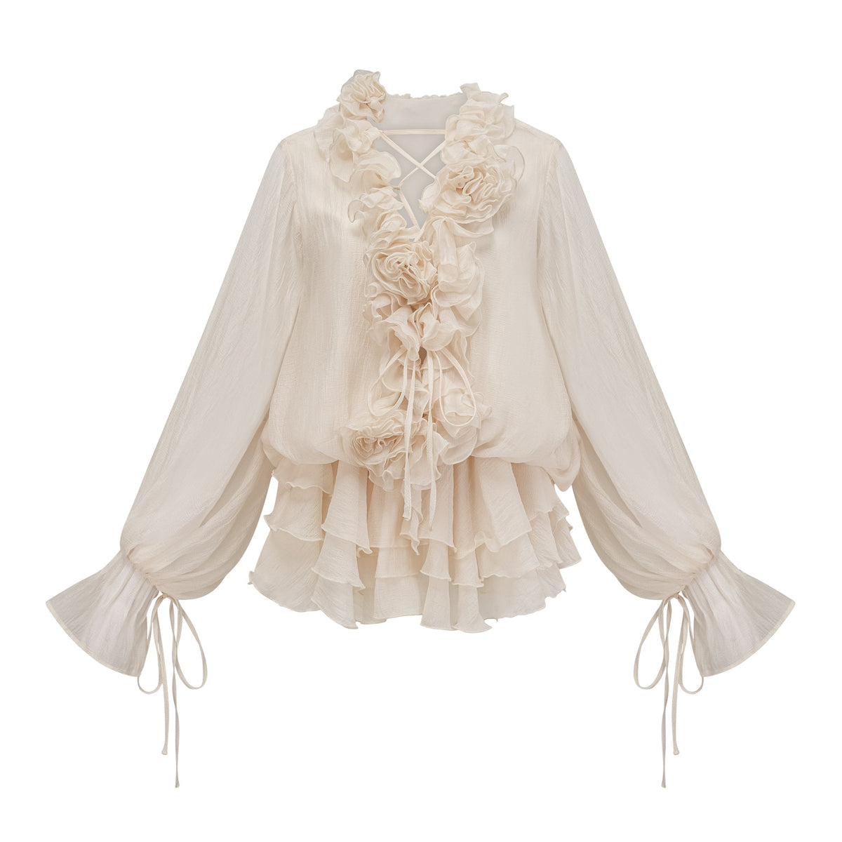 Zéphyrine floral-appliqué tiered mini dress in Neutrals (Final Sale-US Only)