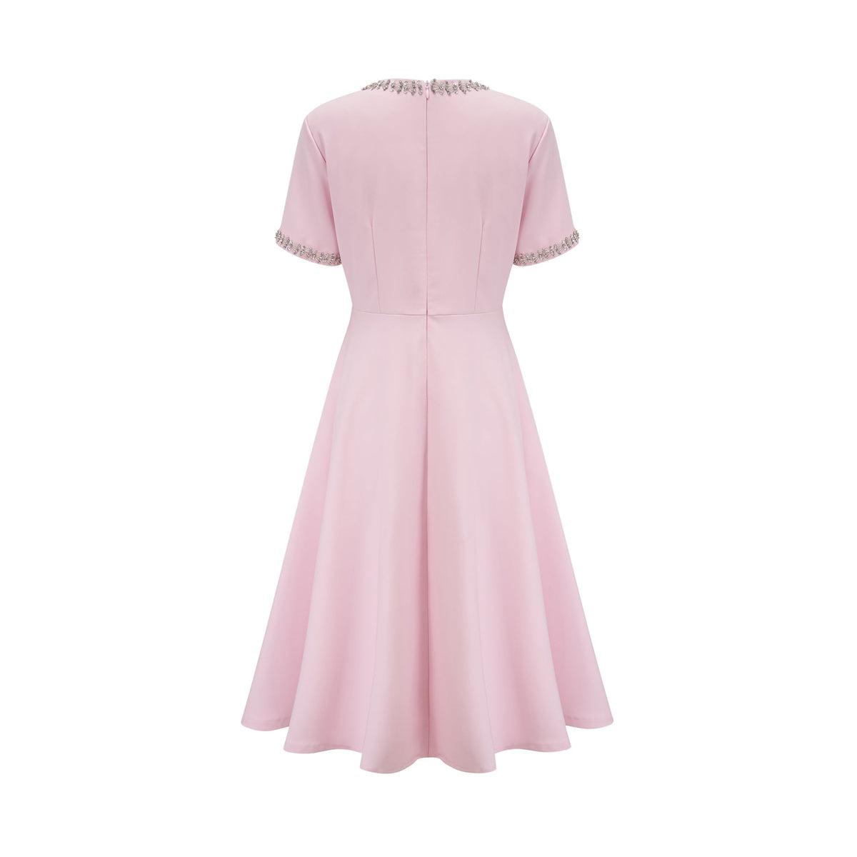 Cassiopeia crystal-accented pink bow midi dress