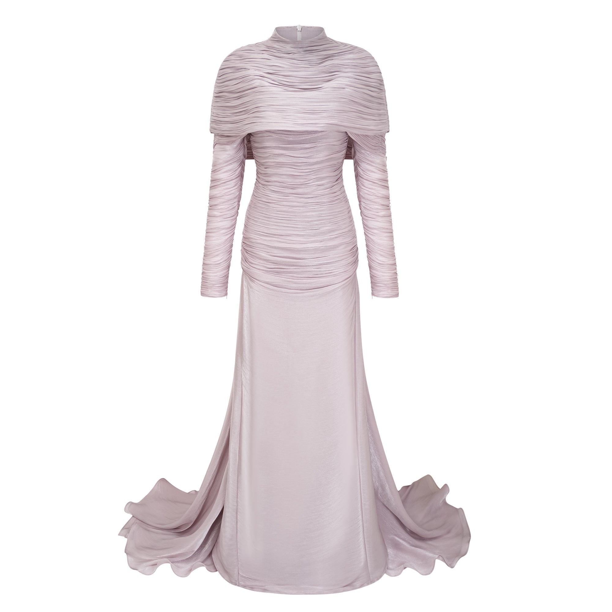 Nerida Silver Turtleneck Ruched Maxi Dress (Final Sale-US Only)