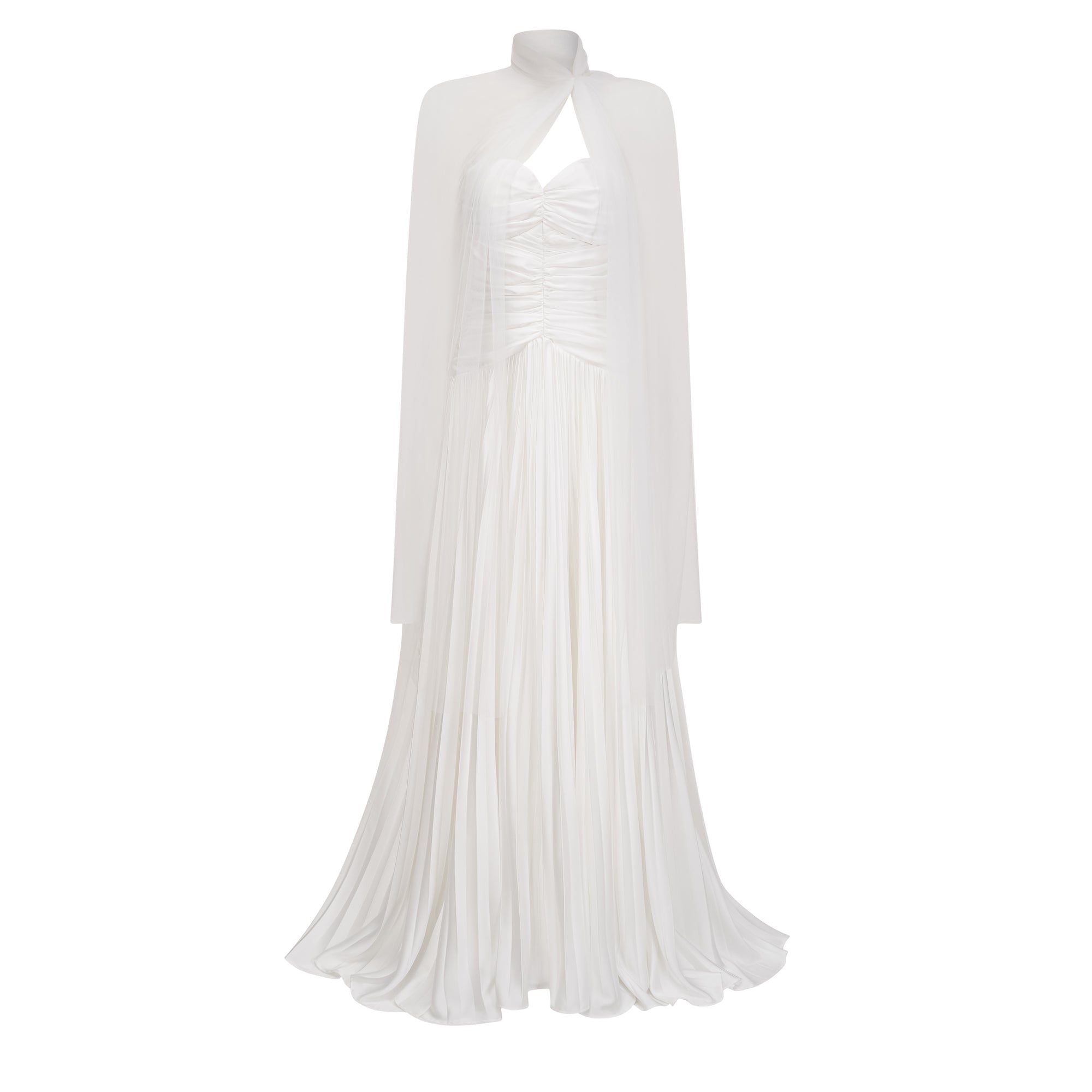 Palesa White Pleated Glossy Maxi Dress & Cape Set (Final Sale-US Only)