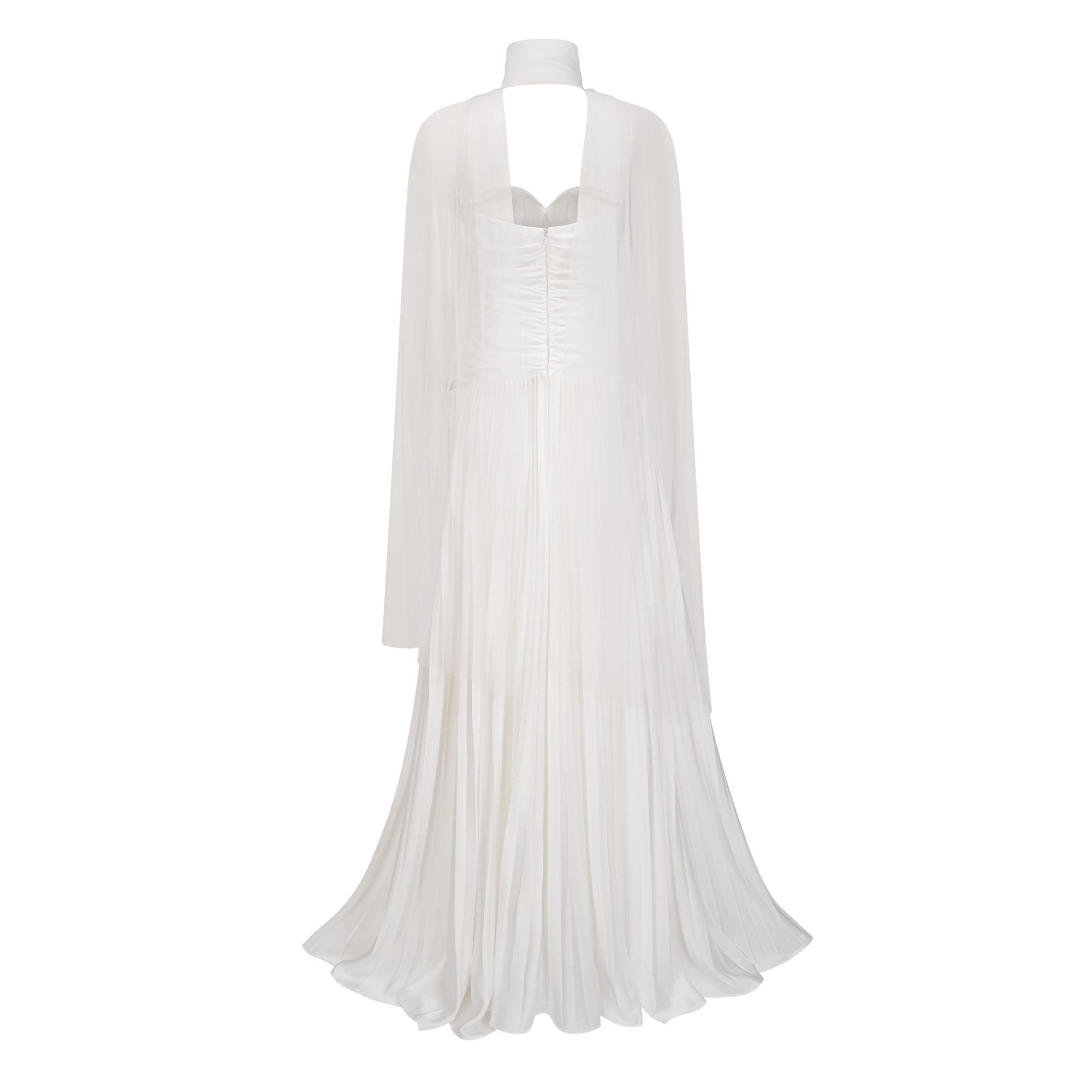 Palesa White Pleated Glossy Maxi Dress & Cape Set