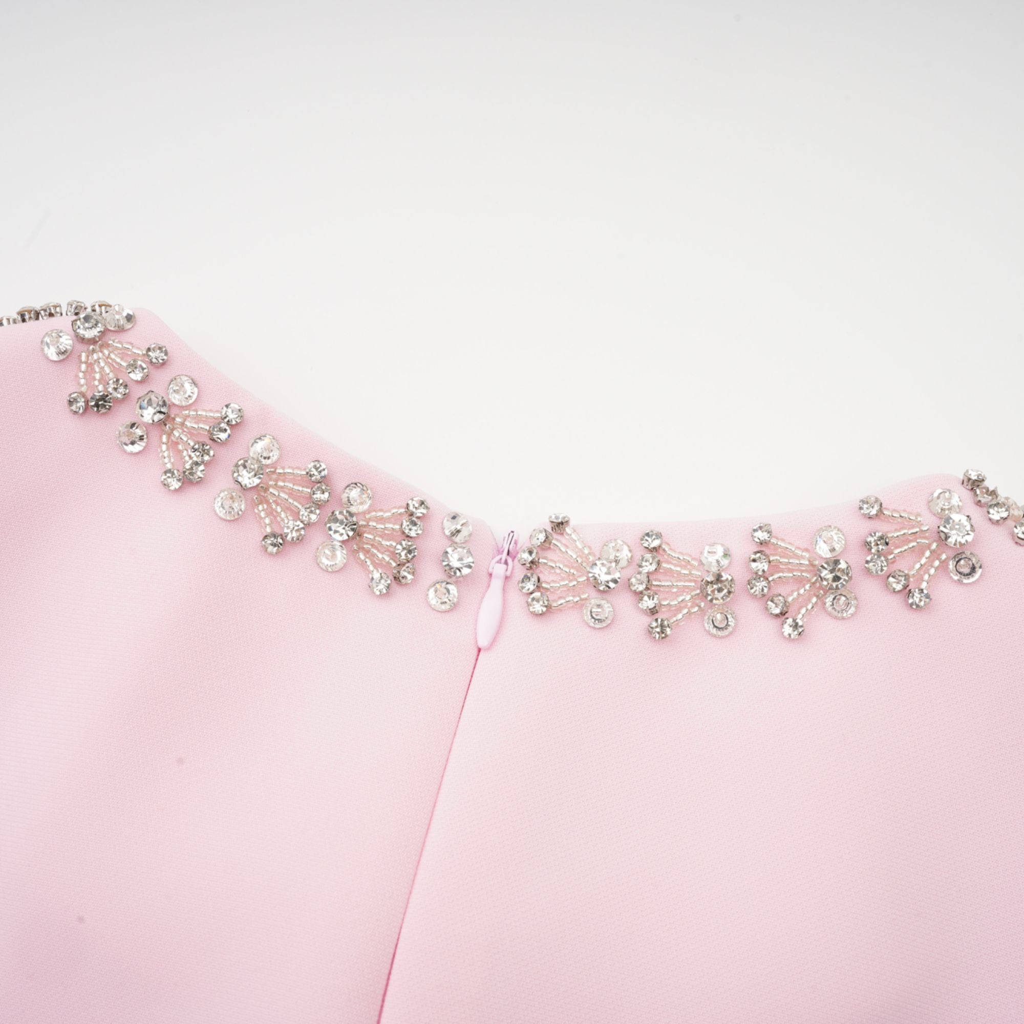 Cassi crystal-accented pink bow midi dress